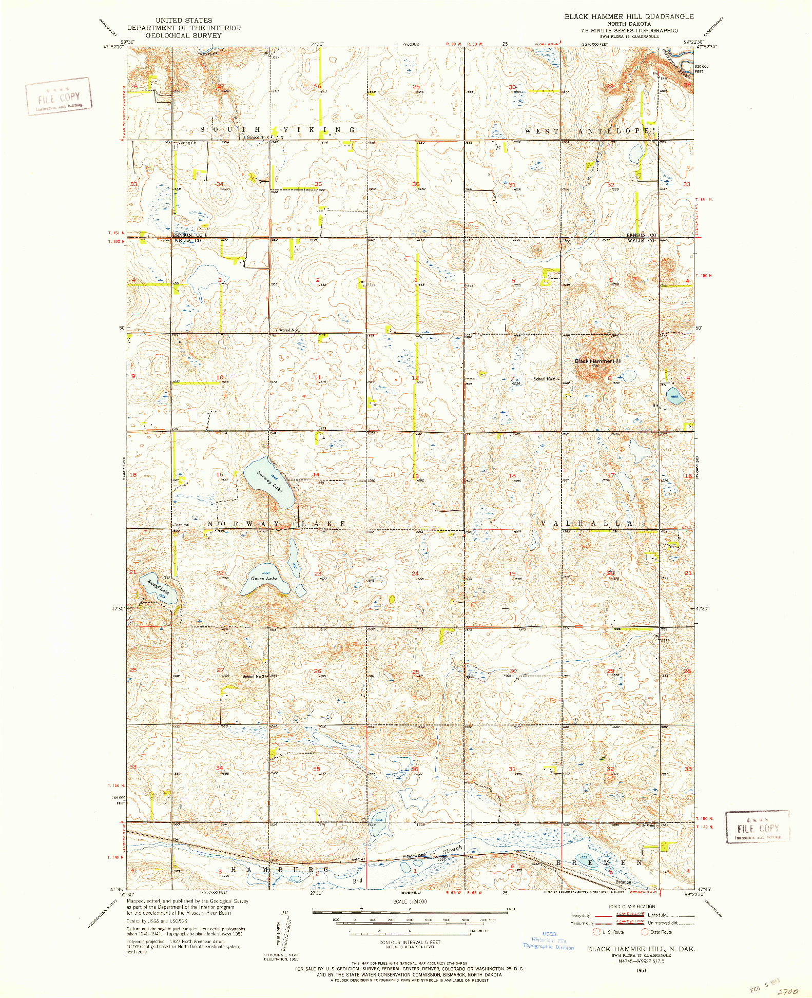USGS 1:24000-SCALE QUADRANGLE FOR BLACK HAMMER HILL, ND 1951