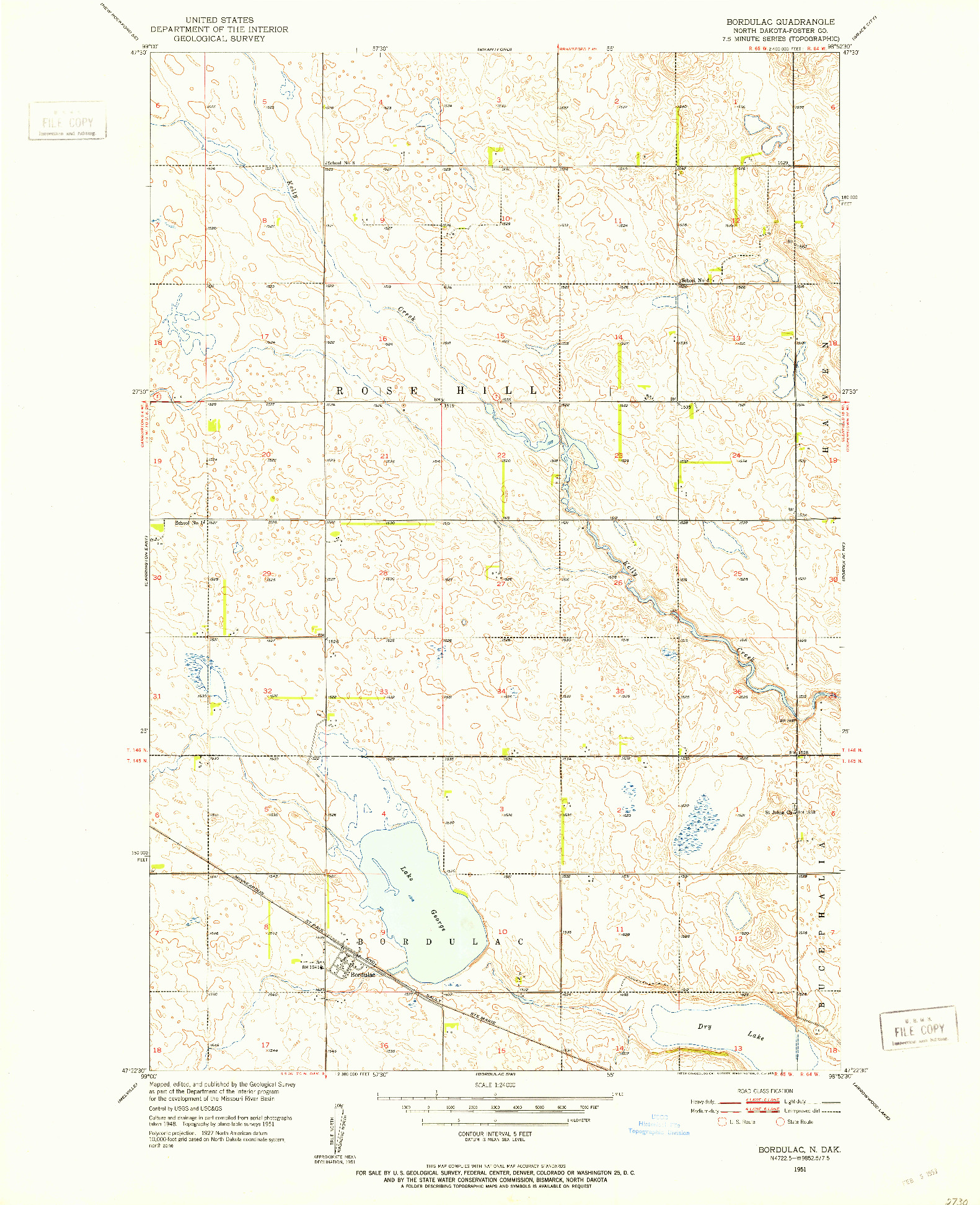 USGS 1:24000-SCALE QUADRANGLE FOR BORDULAC, ND 1951
