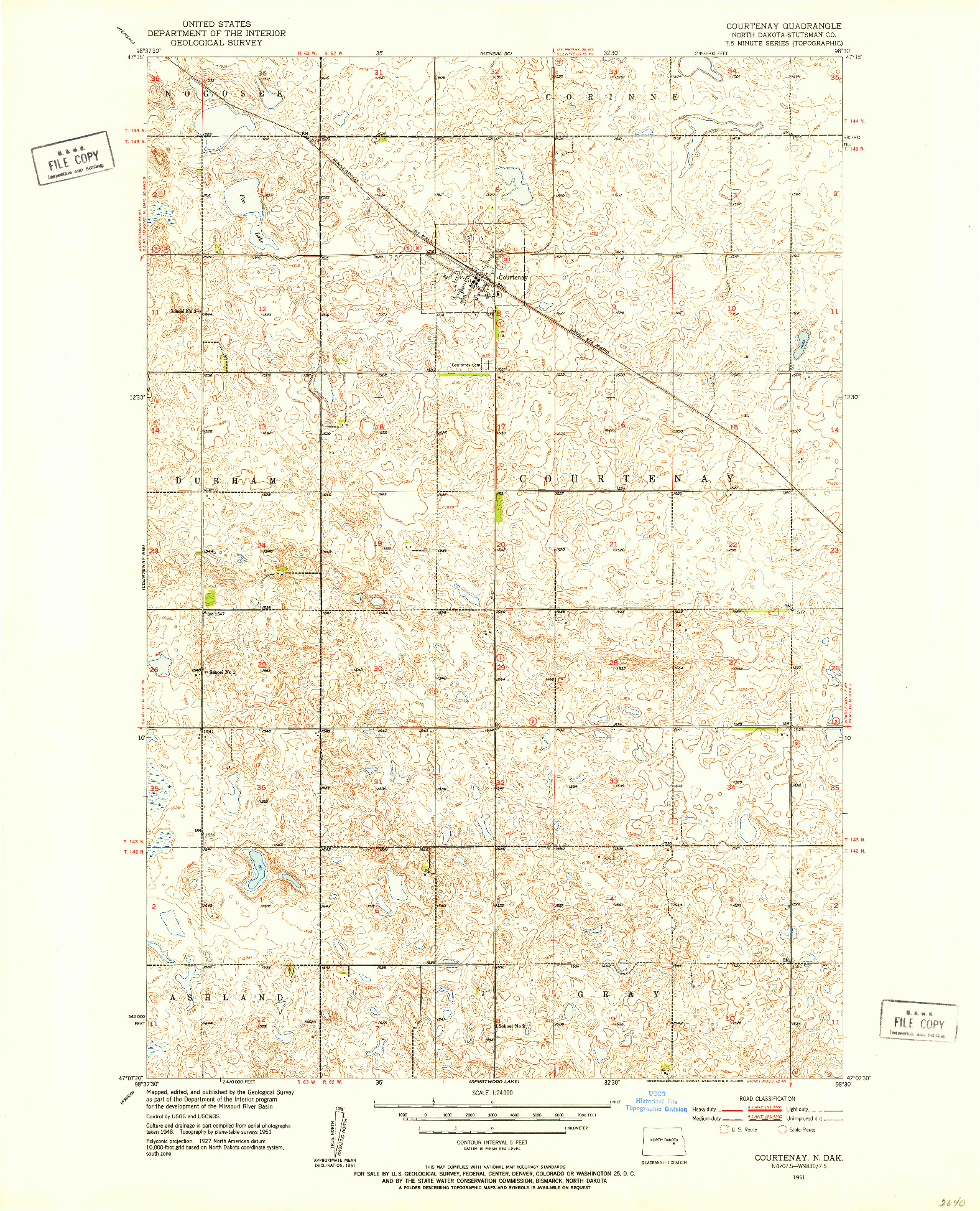 USGS 1:24000-SCALE QUADRANGLE FOR COURTENAY, ND 1951