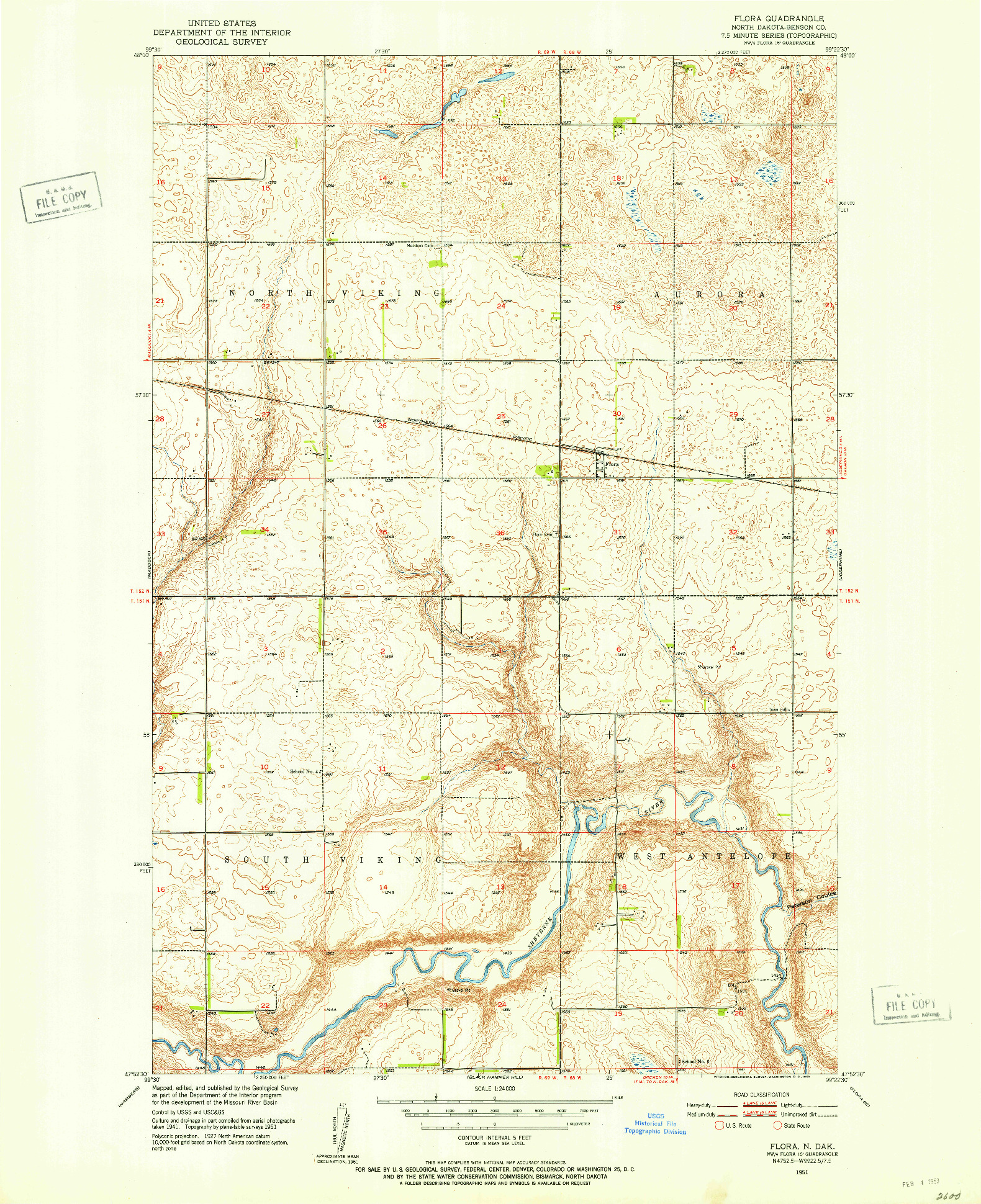 USGS 1:24000-SCALE QUADRANGLE FOR FLORA, ND 1951