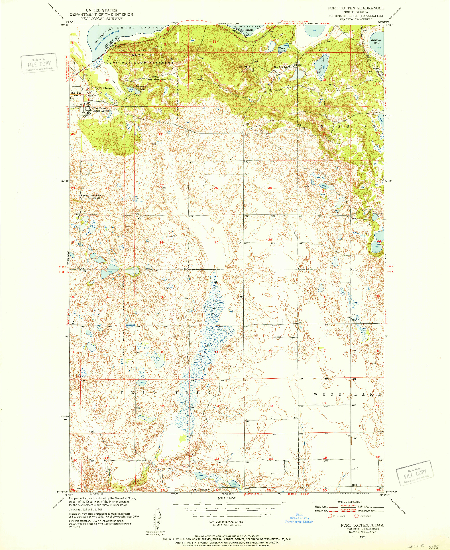 USGS 1:24000-SCALE QUADRANGLE FOR FORT TOTTEN, ND 1951
