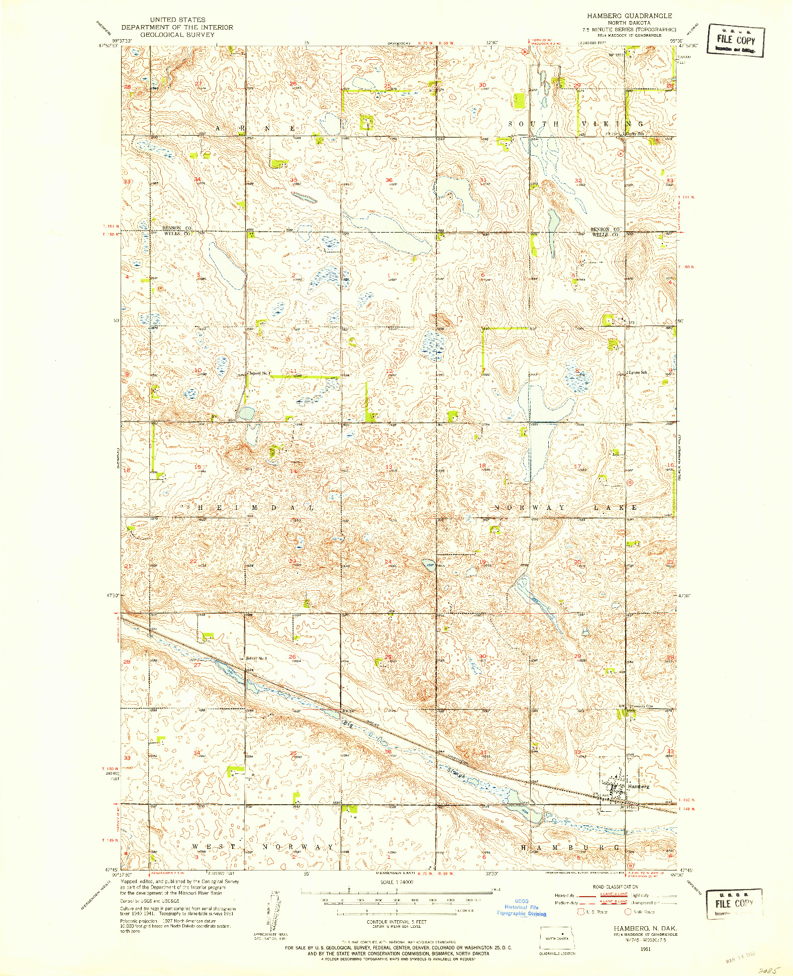 USGS 1:24000-SCALE QUADRANGLE FOR HAMBERG, ND 1951