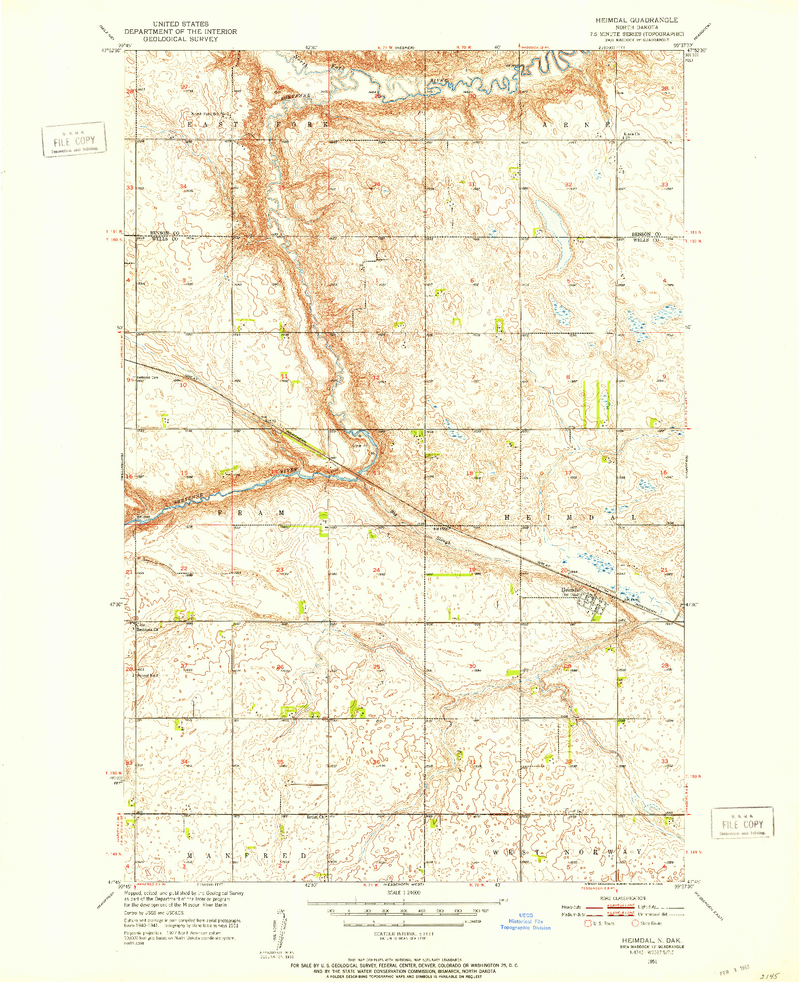 USGS 1:24000-SCALE QUADRANGLE FOR HEIMDAL, ND 1951