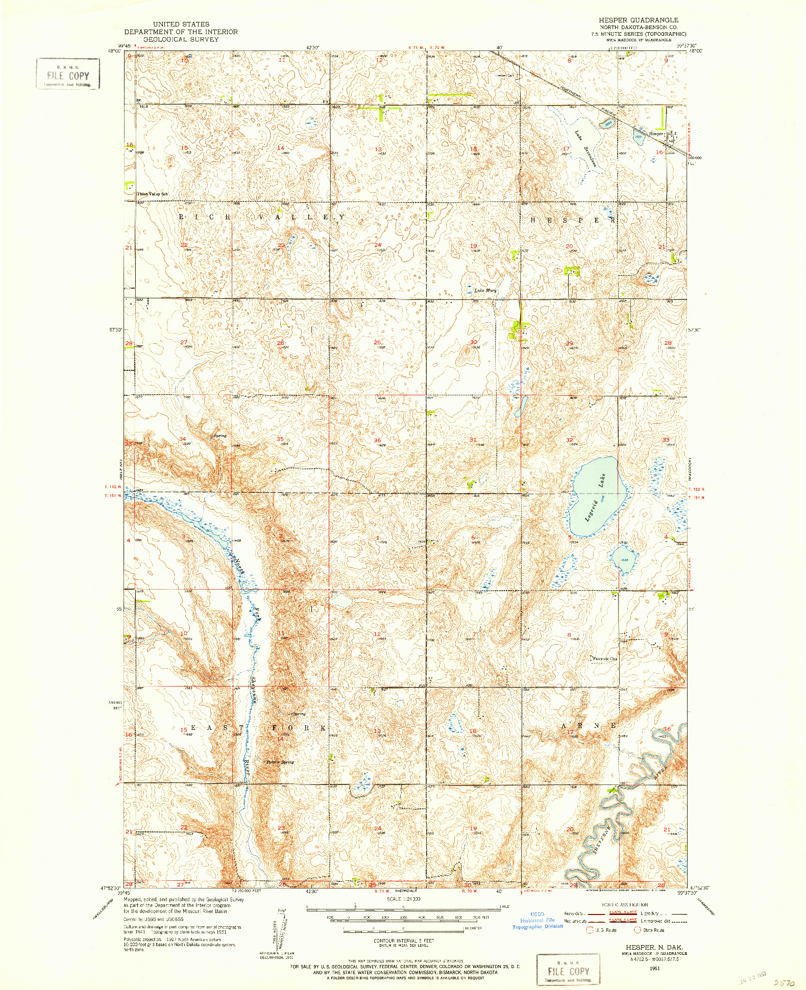 USGS 1:24000-SCALE QUADRANGLE FOR HESPER, ND 1951
