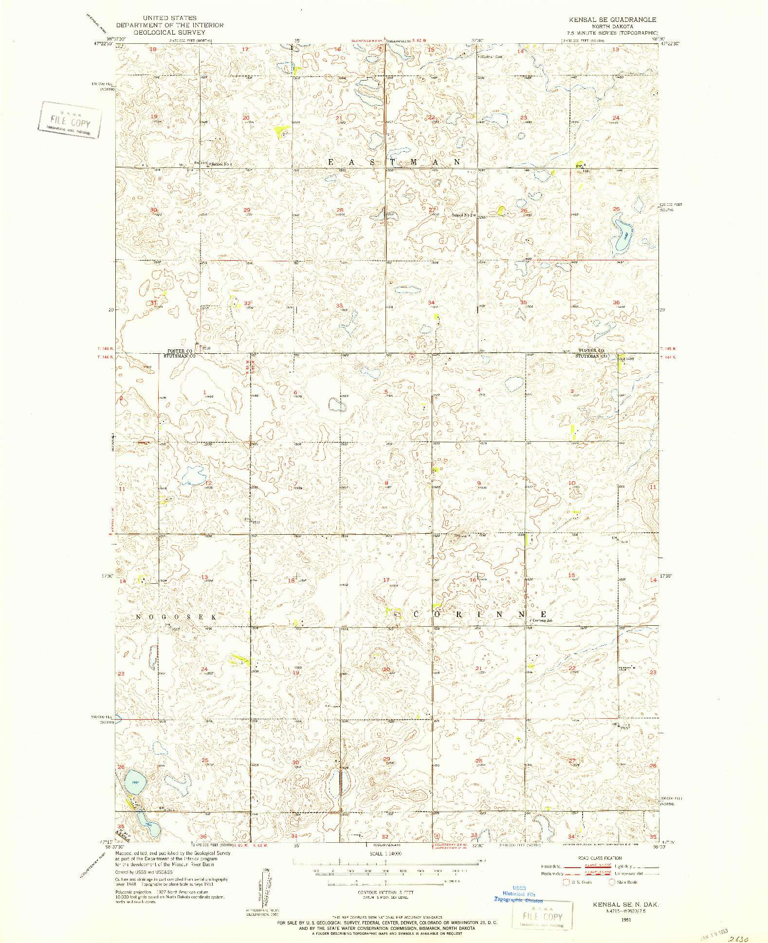 USGS 1:24000-SCALE QUADRANGLE FOR KENSAL SE, ND 1951