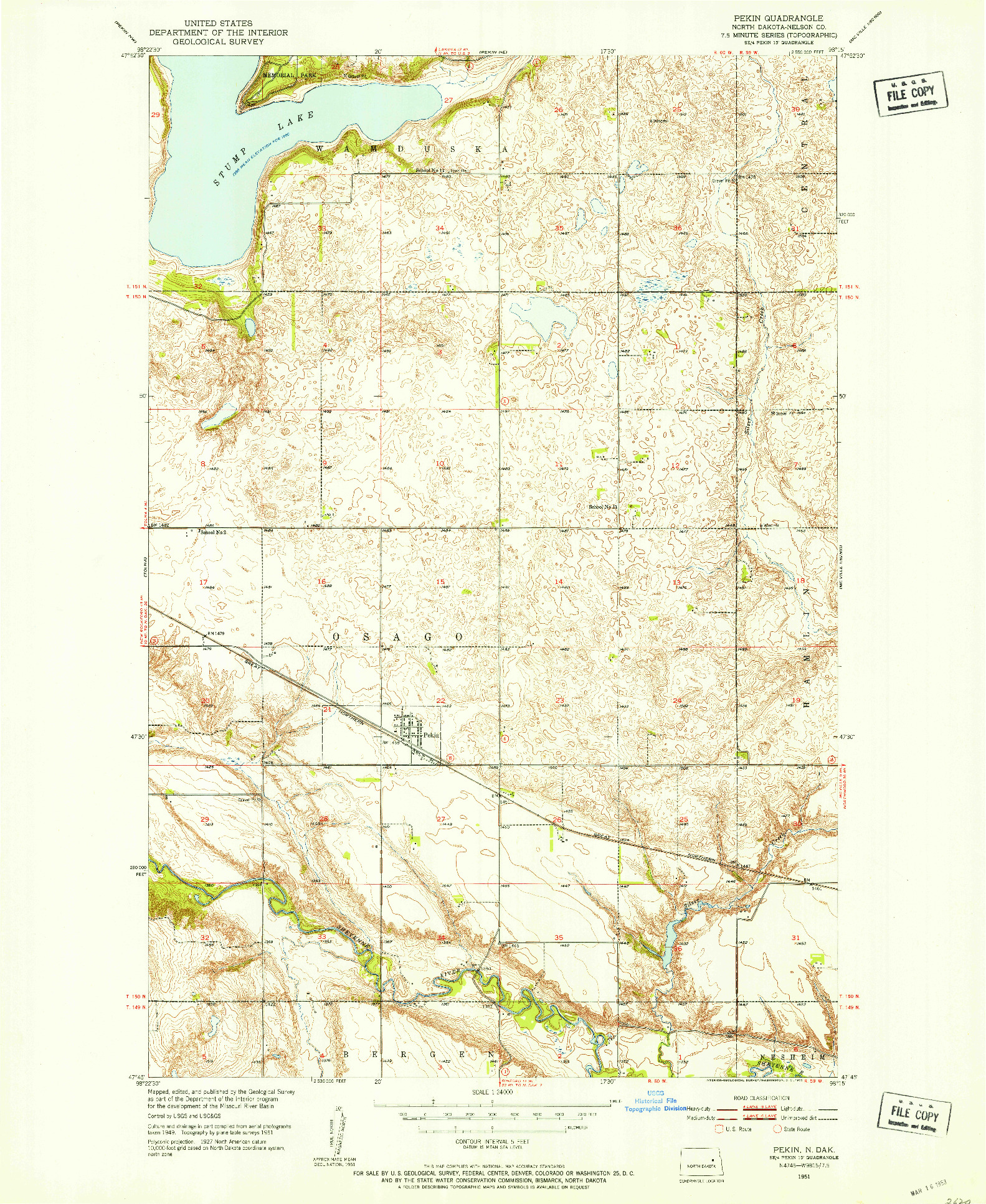 USGS 1:24000-SCALE QUADRANGLE FOR PEKIN, ND 1951