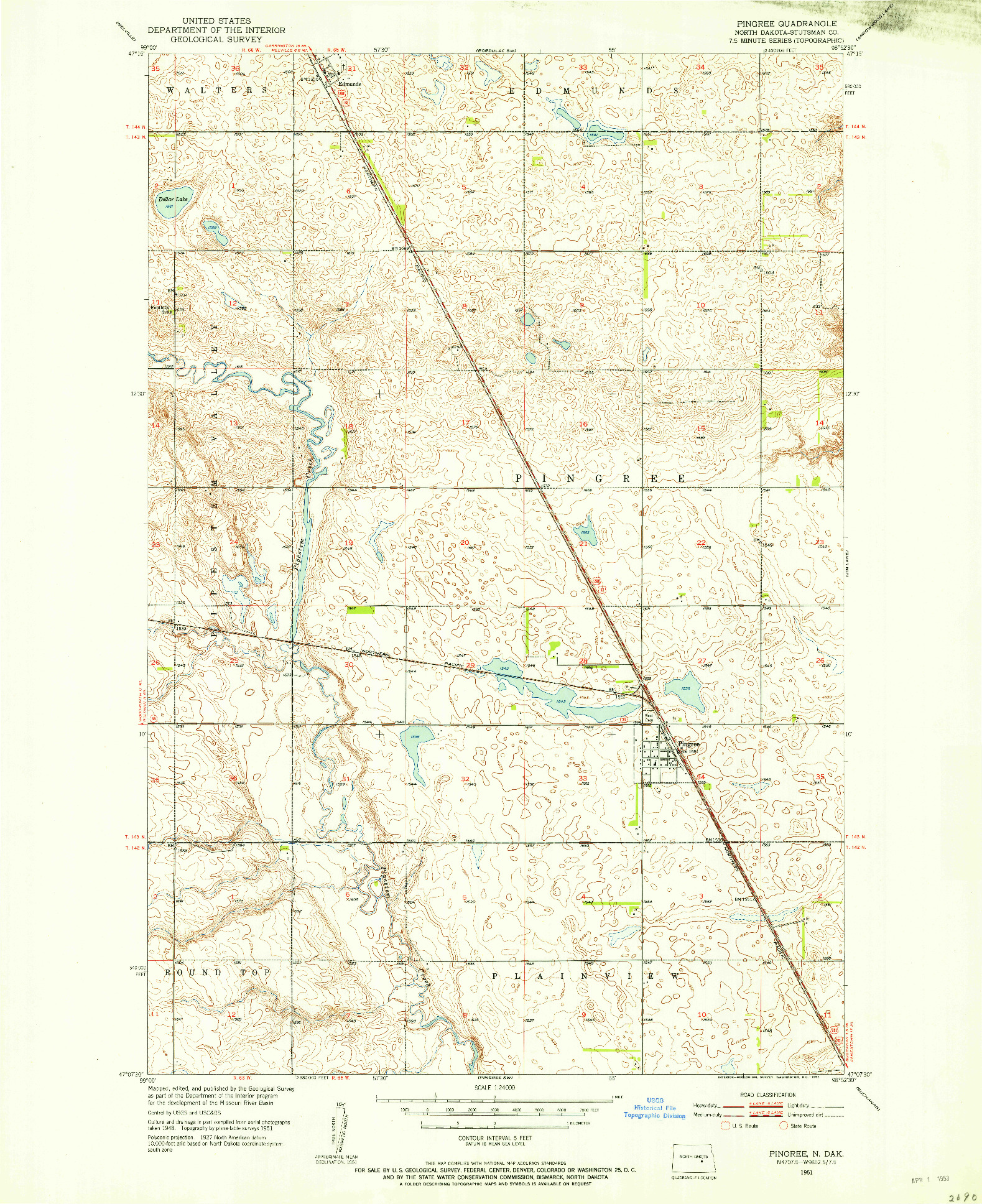 USGS 1:24000-SCALE QUADRANGLE FOR PINGREE, ND 1951