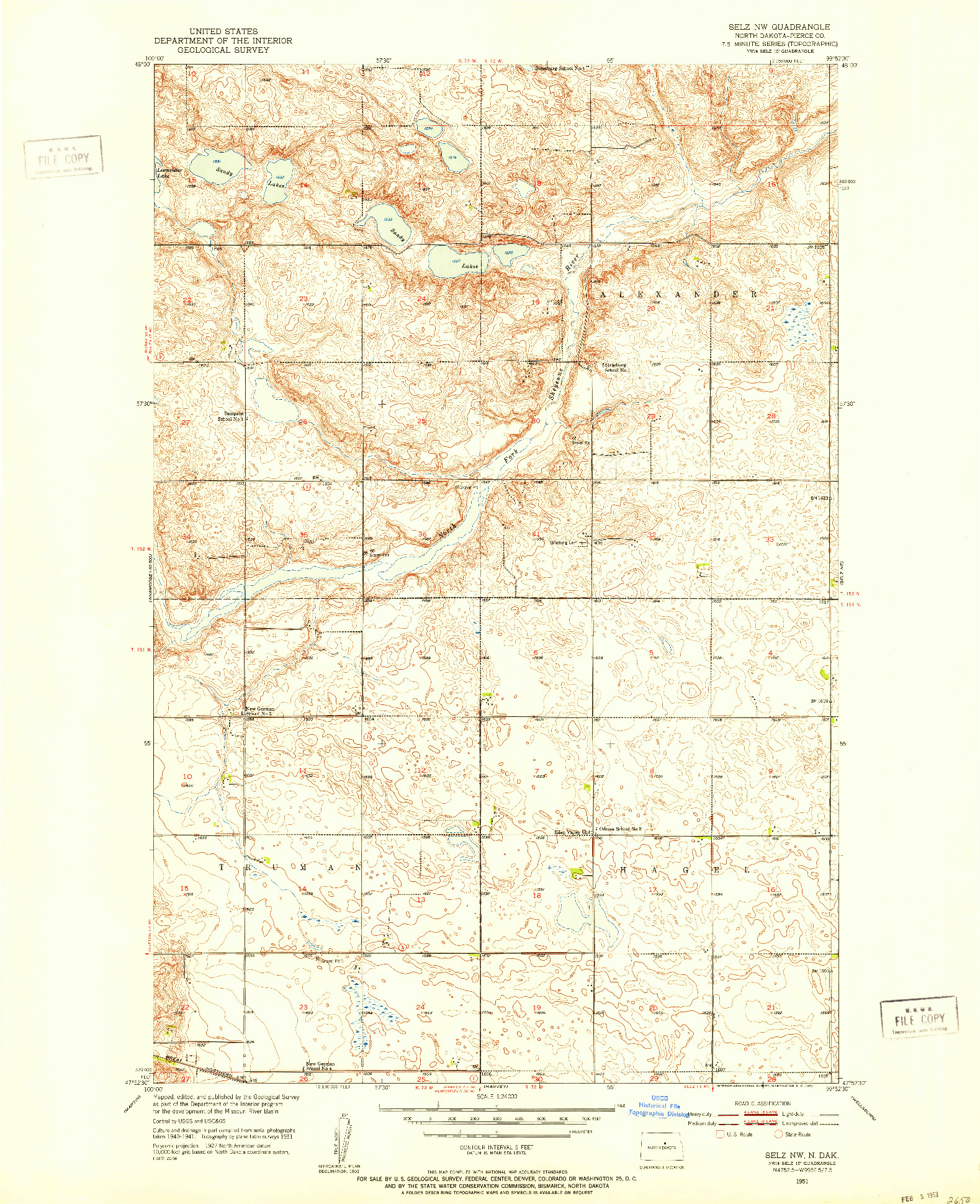 USGS 1:24000-SCALE QUADRANGLE FOR SELZ NW, ND 1951