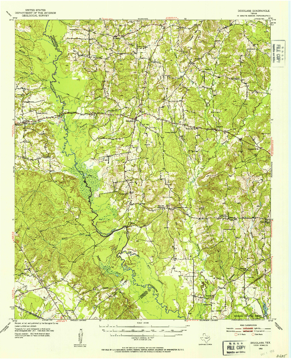 USGS 1:62500-SCALE QUADRANGLE FOR DOUGLASS, TX 1952