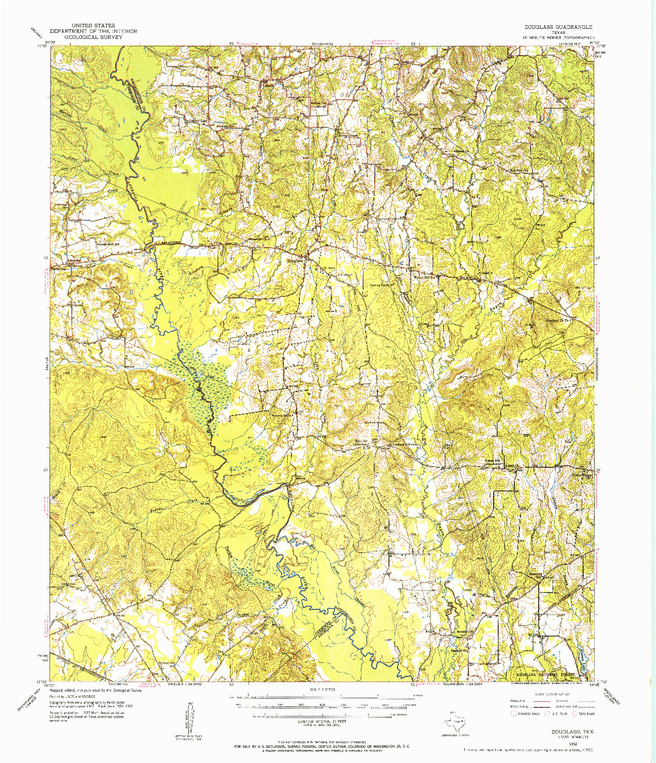 USGS 1:62500-SCALE QUADRANGLE FOR DOUGLASS, TX 1952