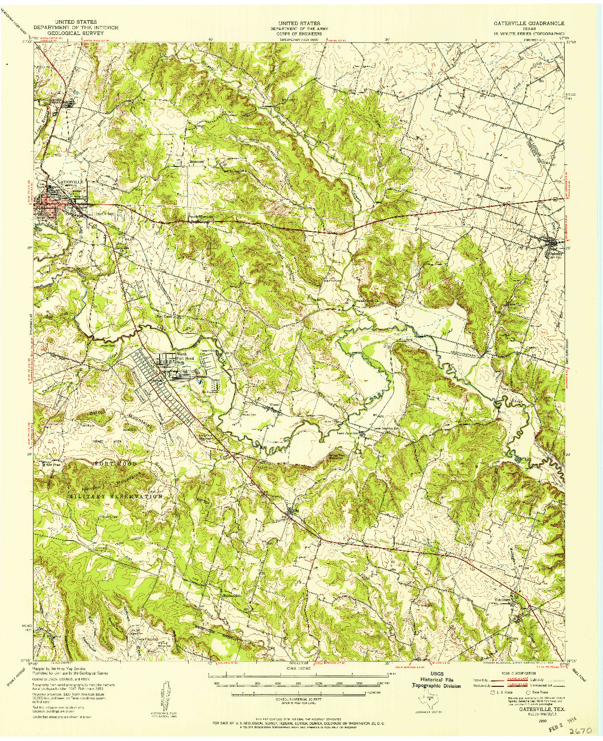 USGS 1:62500-SCALE QUADRANGLE FOR GATESVILLE, TX 1950