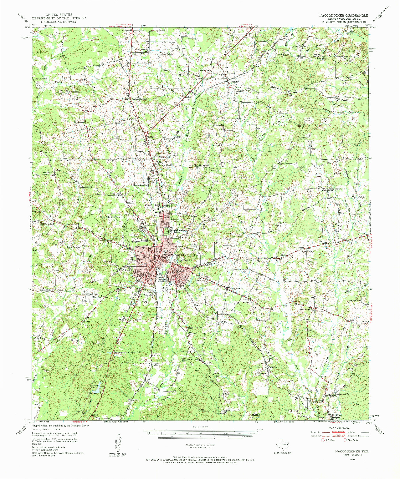 USGS 1:62500-SCALE QUADRANGLE FOR NACOGDOCHES, TX 1952