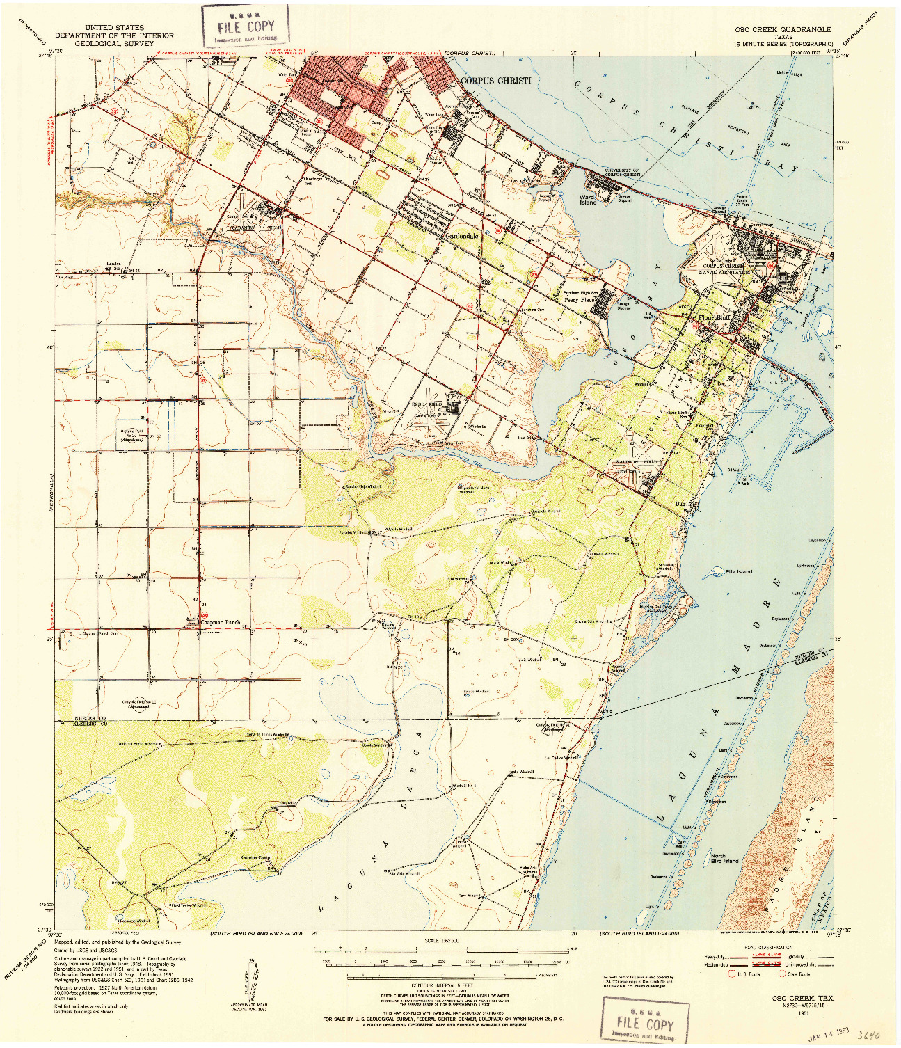 USGS 1:62500-SCALE QUADRANGLE FOR OSO CREEK, TX 1951