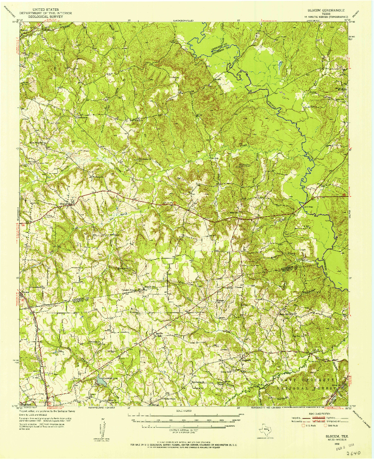 USGS 1:62500-SCALE QUADRANGLE FOR SLOCUM, TX 1952