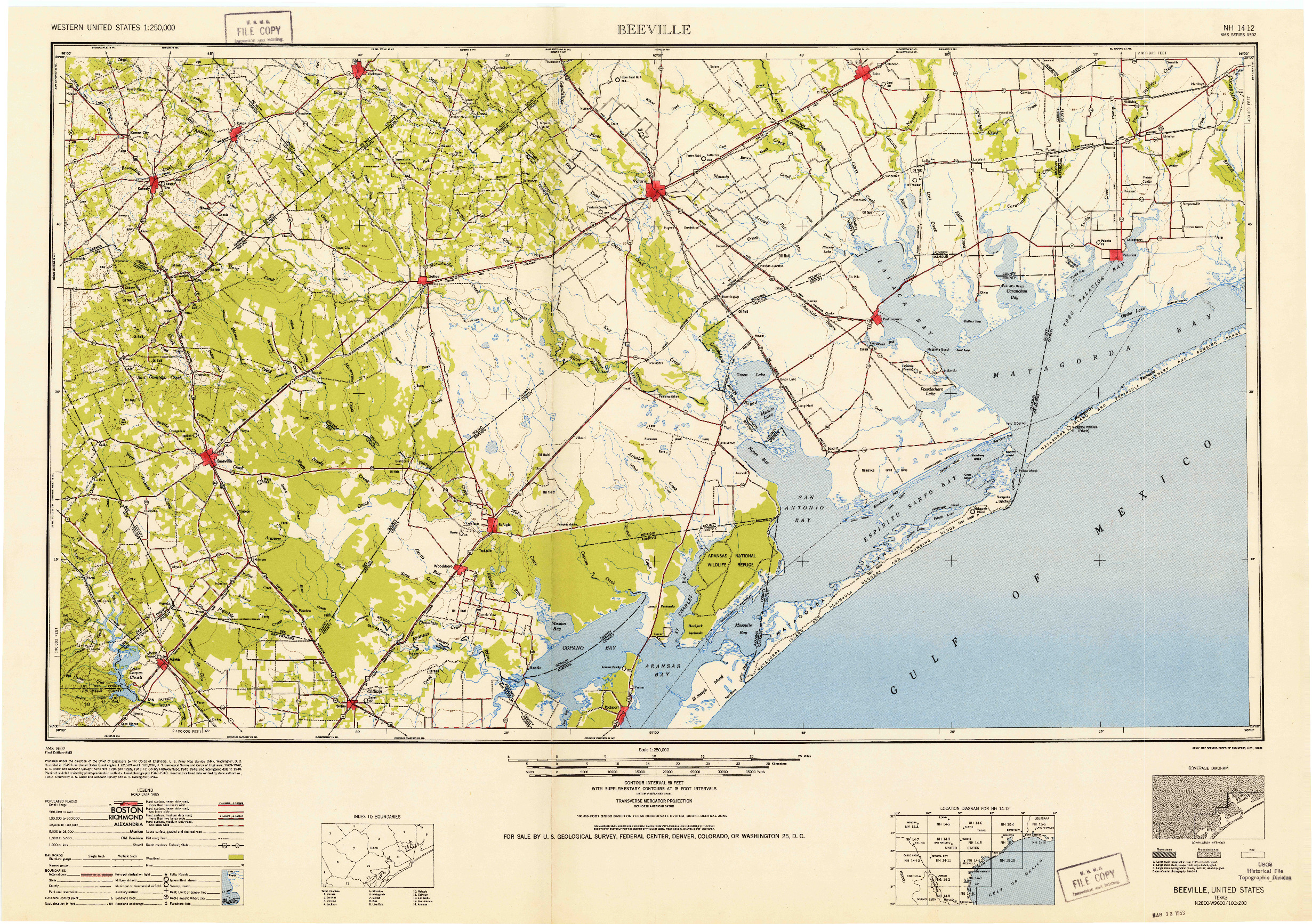 USGS 1:250000-SCALE QUADRANGLE FOR BEEVILLE, TX 1953
