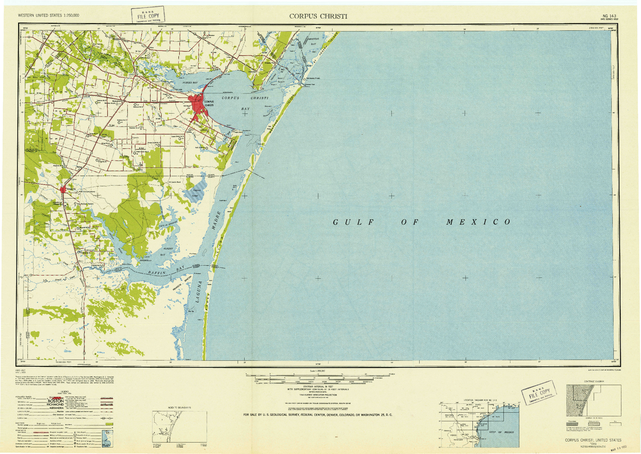 USGS 1:250000-SCALE QUADRANGLE FOR CORPUS CHRISTI, TX 1950