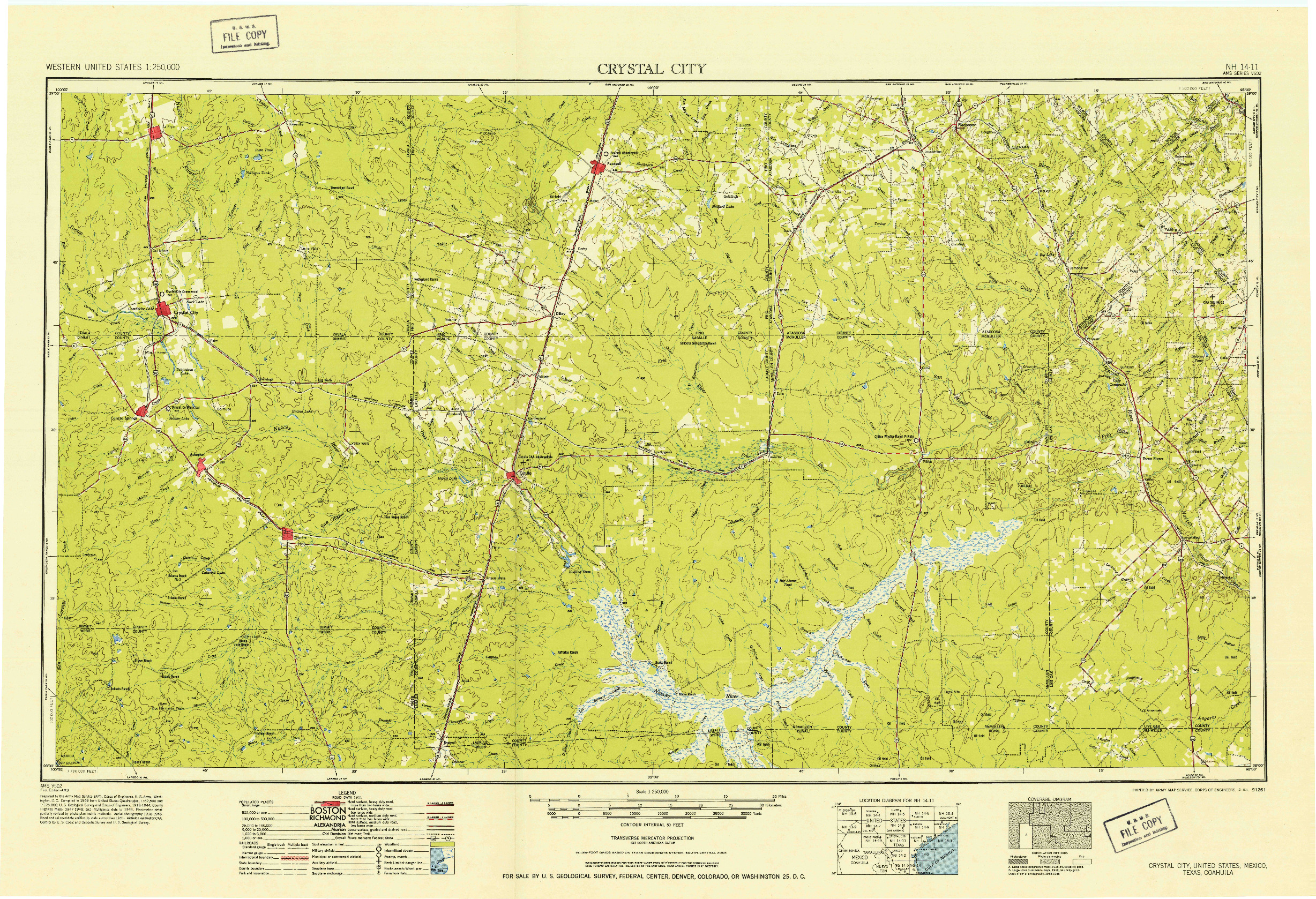 USGS 1:250000-SCALE QUADRANGLE FOR CRYSTAL CITY, TX 1953