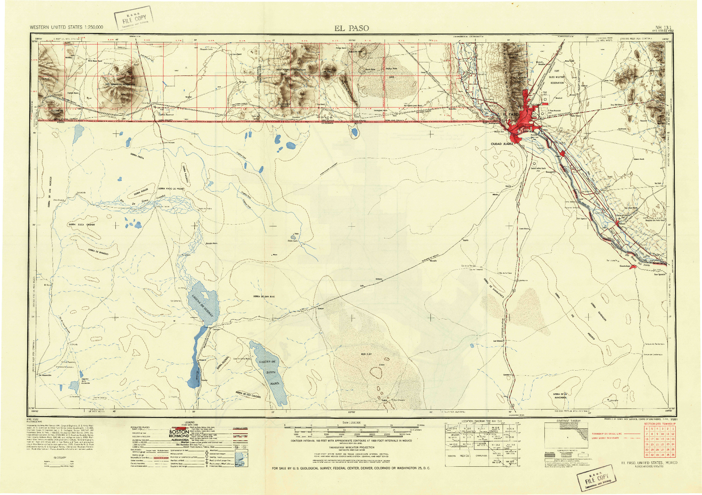 USGS 1:250000-SCALE QUADRANGLE FOR EL PASO, TX 1953