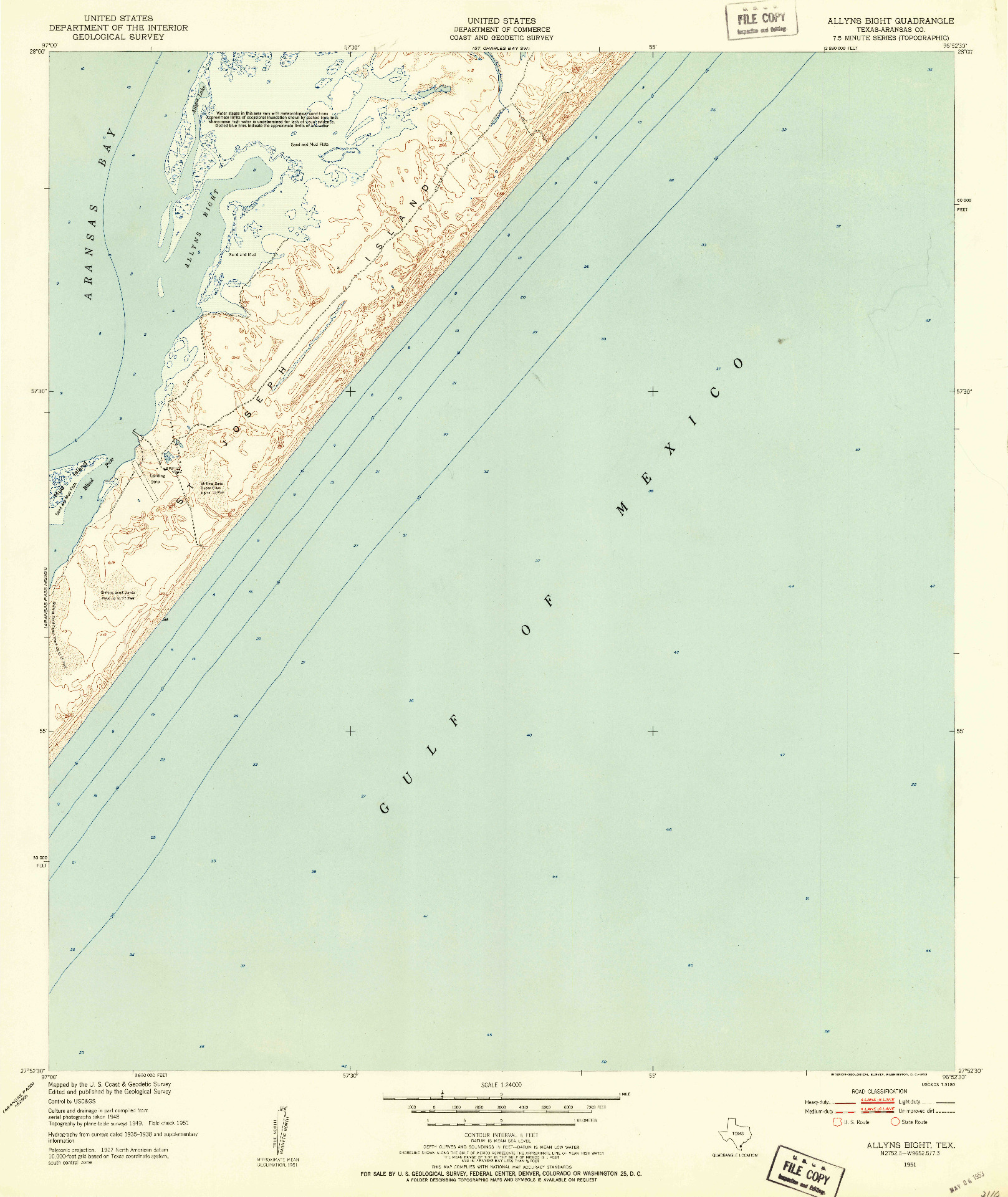 USGS 1:24000-SCALE QUADRANGLE FOR ALLYNS BIGHT, TX 1951