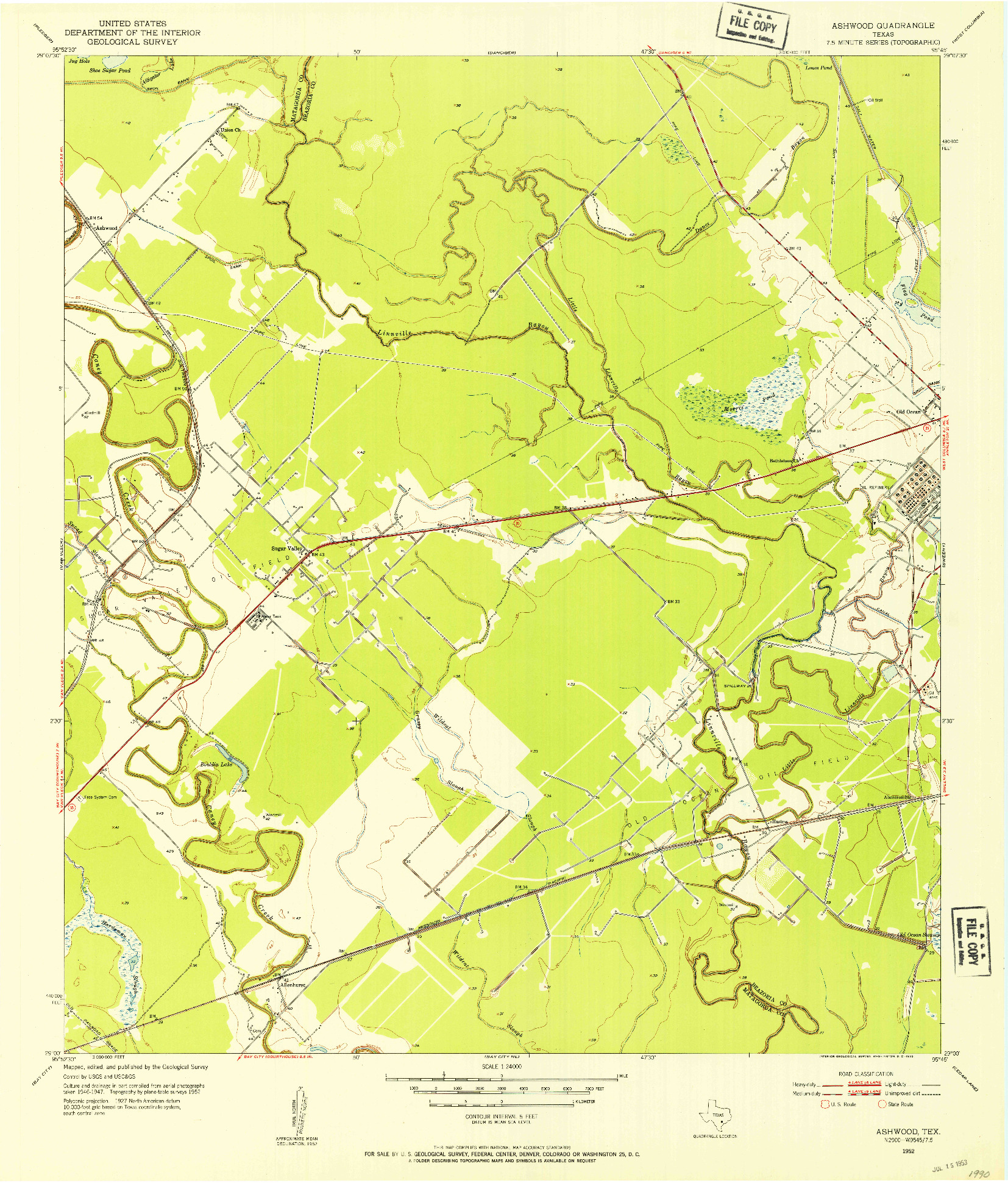 USGS 1:24000-SCALE QUADRANGLE FOR ASHWOOD, TX 1952