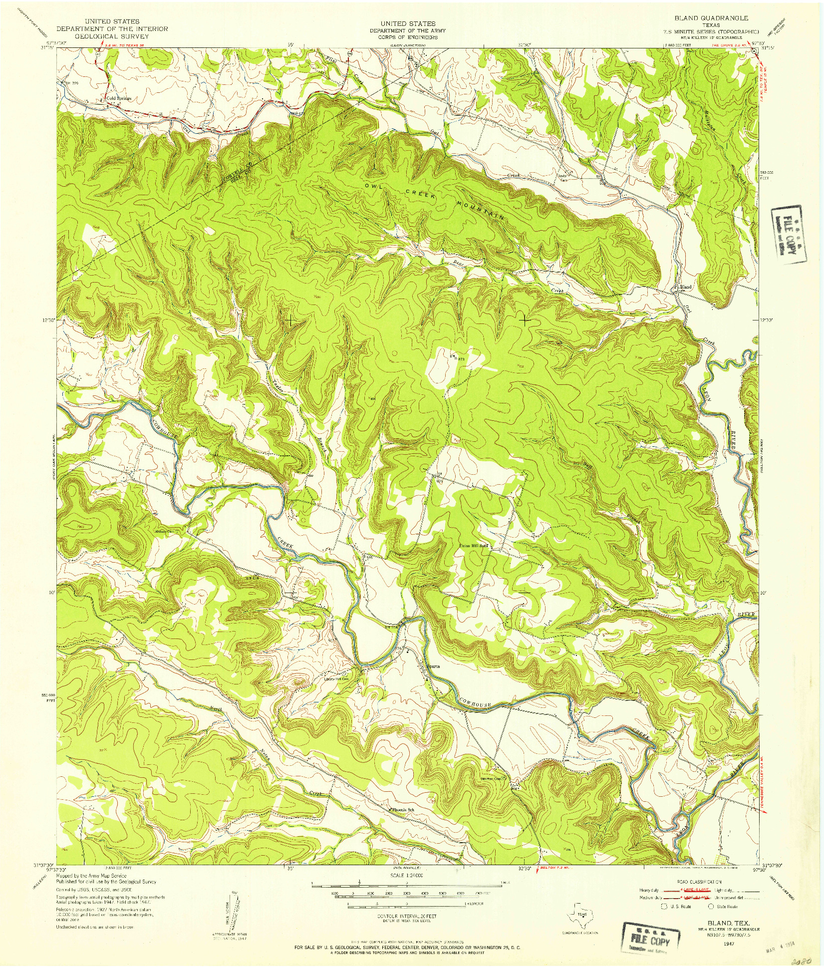 USGS 1:24000-SCALE QUADRANGLE FOR BLAND, TX 1947