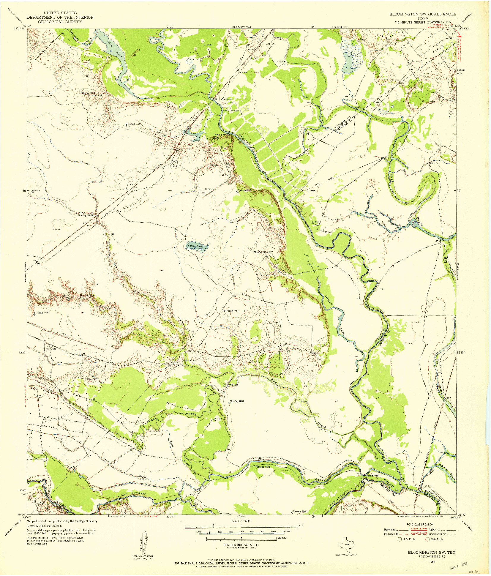 USGS 1:24000-SCALE QUADRANGLE FOR BLOOMINGTON SW, TX 1952