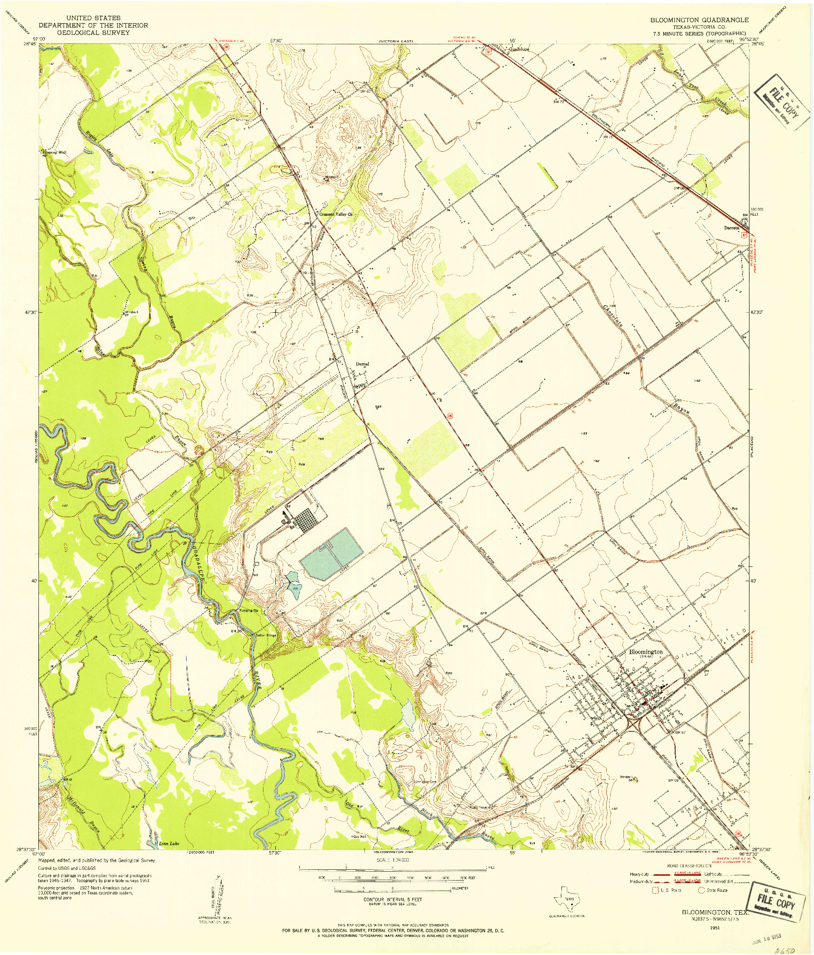 USGS 1:24000-SCALE QUADRANGLE FOR BLOOMINGTON, TX 1951