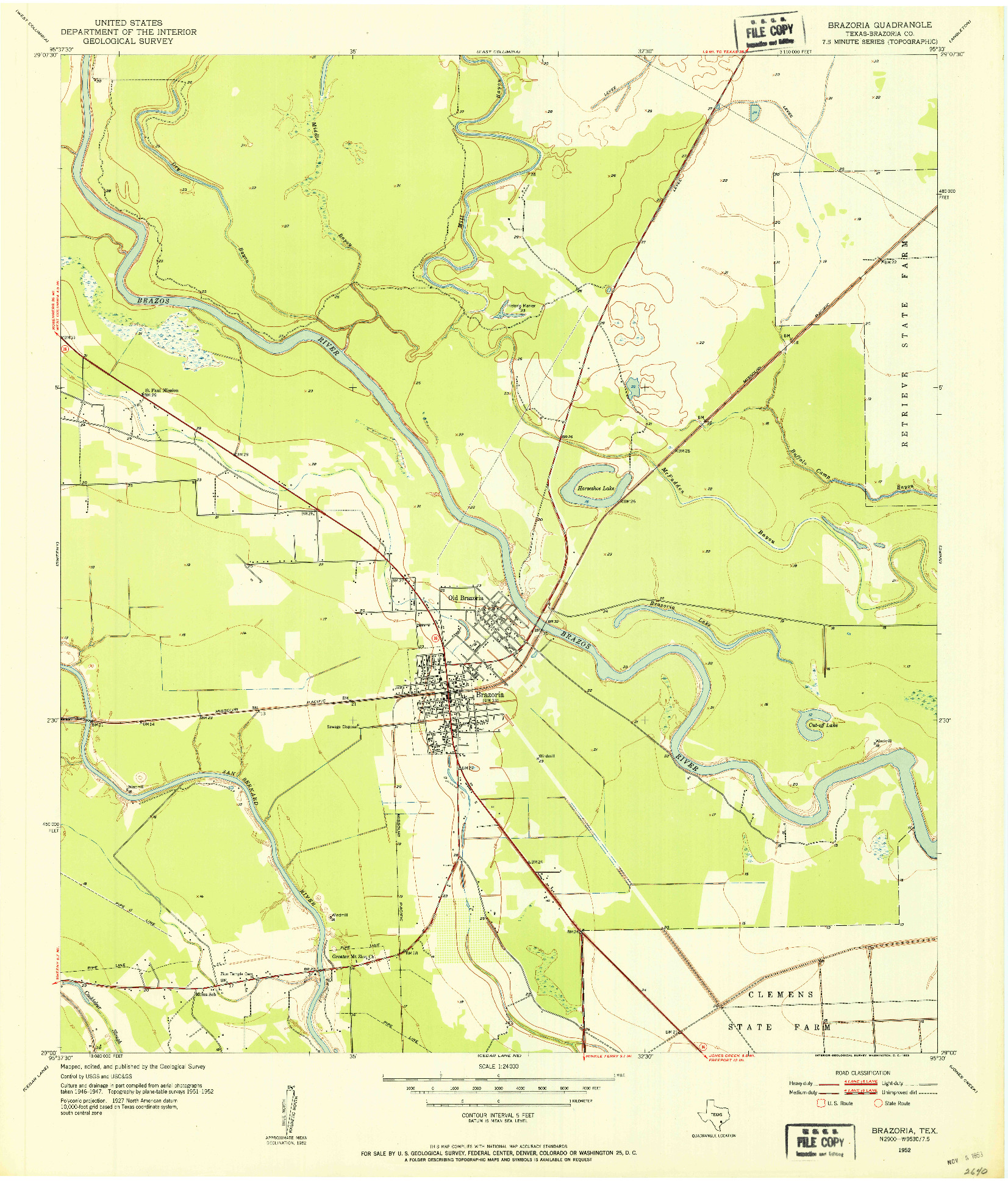 USGS 1:24000-SCALE QUADRANGLE FOR BRAZORIA, TX 1952