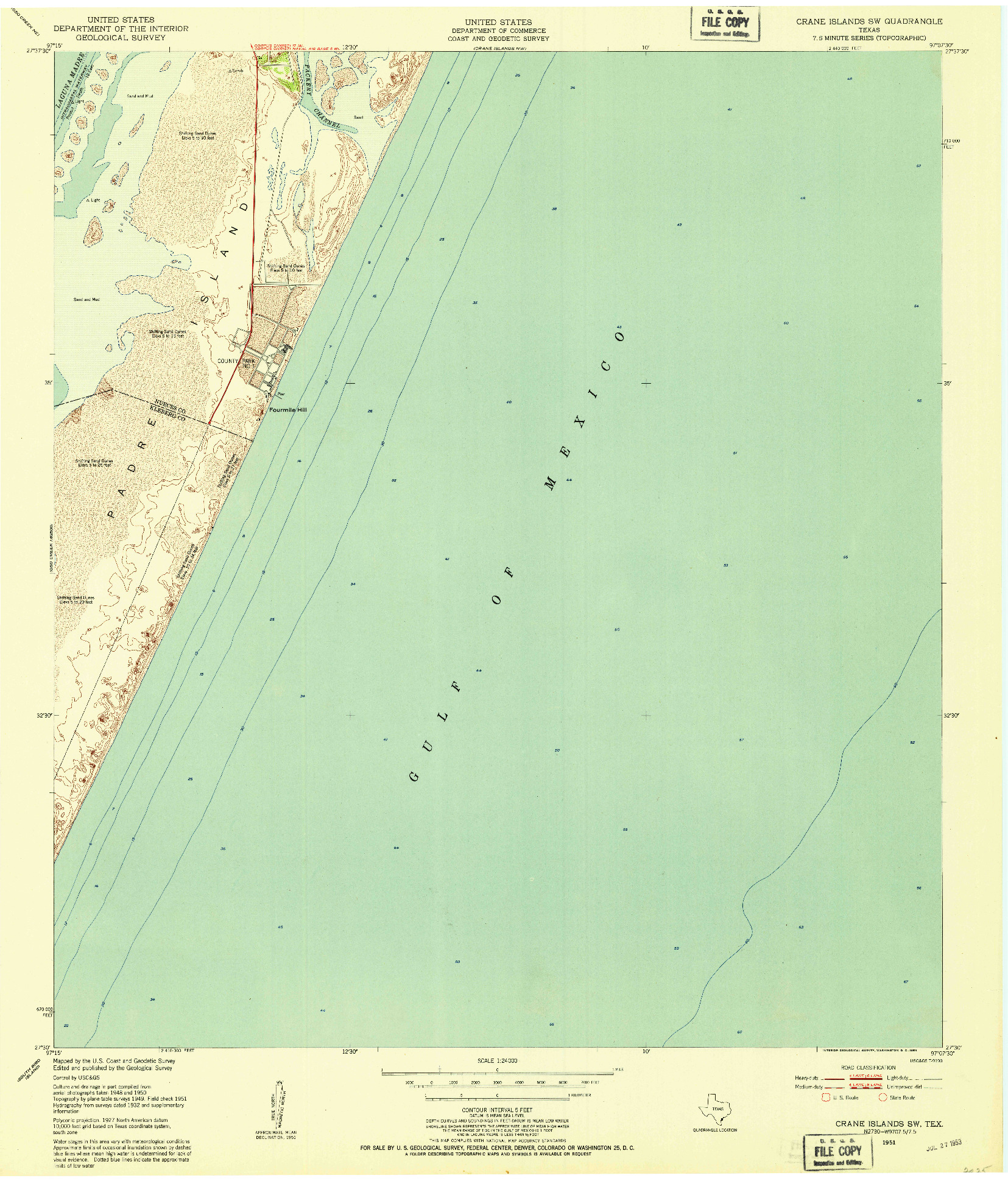 USGS 1:24000-SCALE QUADRANGLE FOR CRANE ISLANDS SW, TX 1951