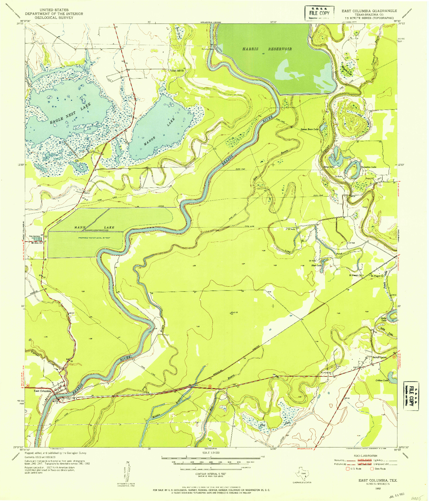 USGS 1:24000-SCALE QUADRANGLE FOR EAST COLUMBIA, TX 1952