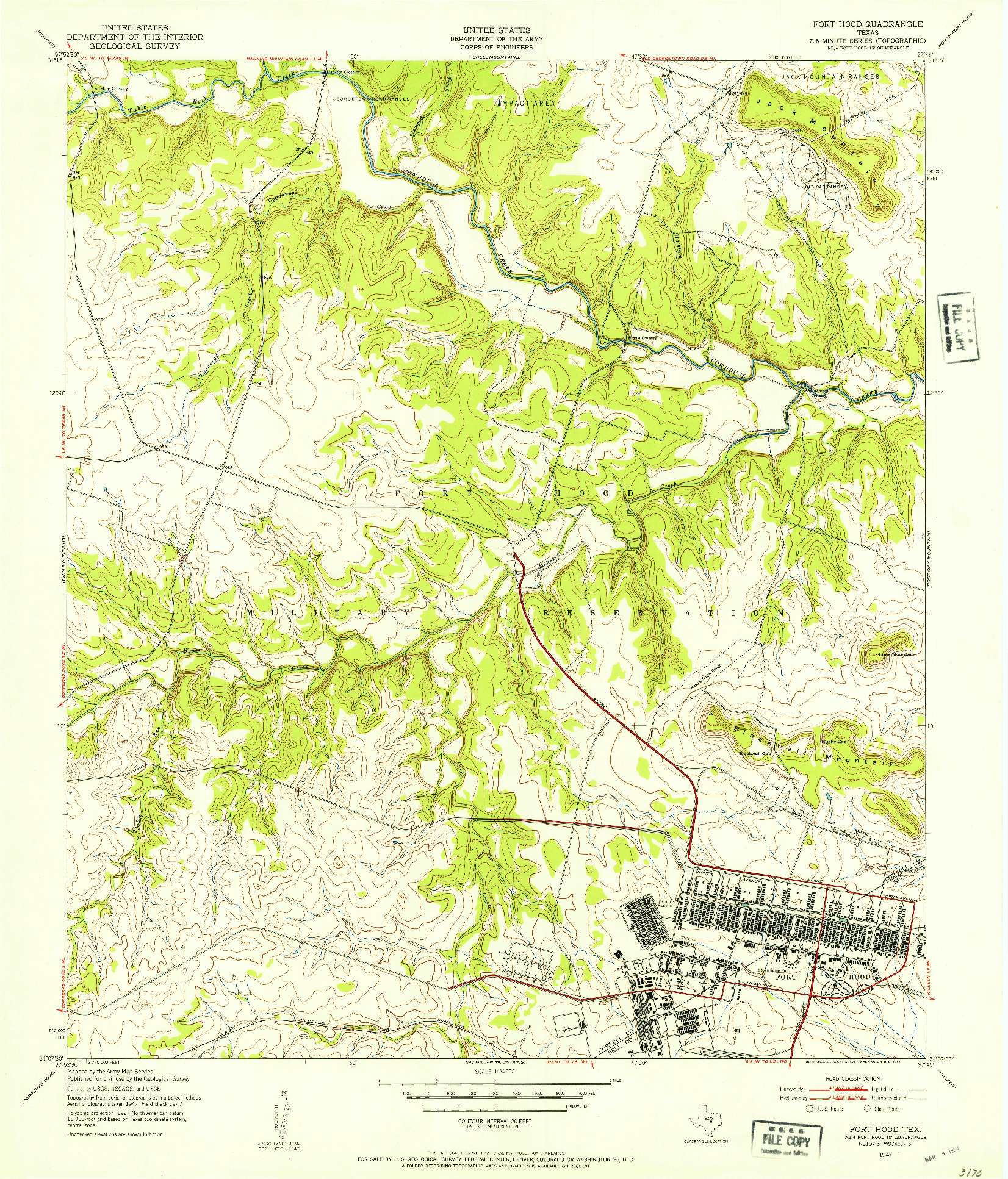 USGS 1:24000-SCALE QUADRANGLE FOR FORT HOOD, TX 1947