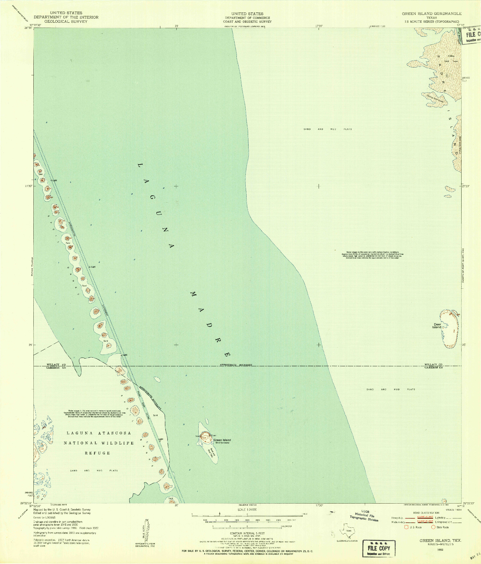 USGS 1:24000-SCALE QUADRANGLE FOR GREEN ISLAND, TX 1952