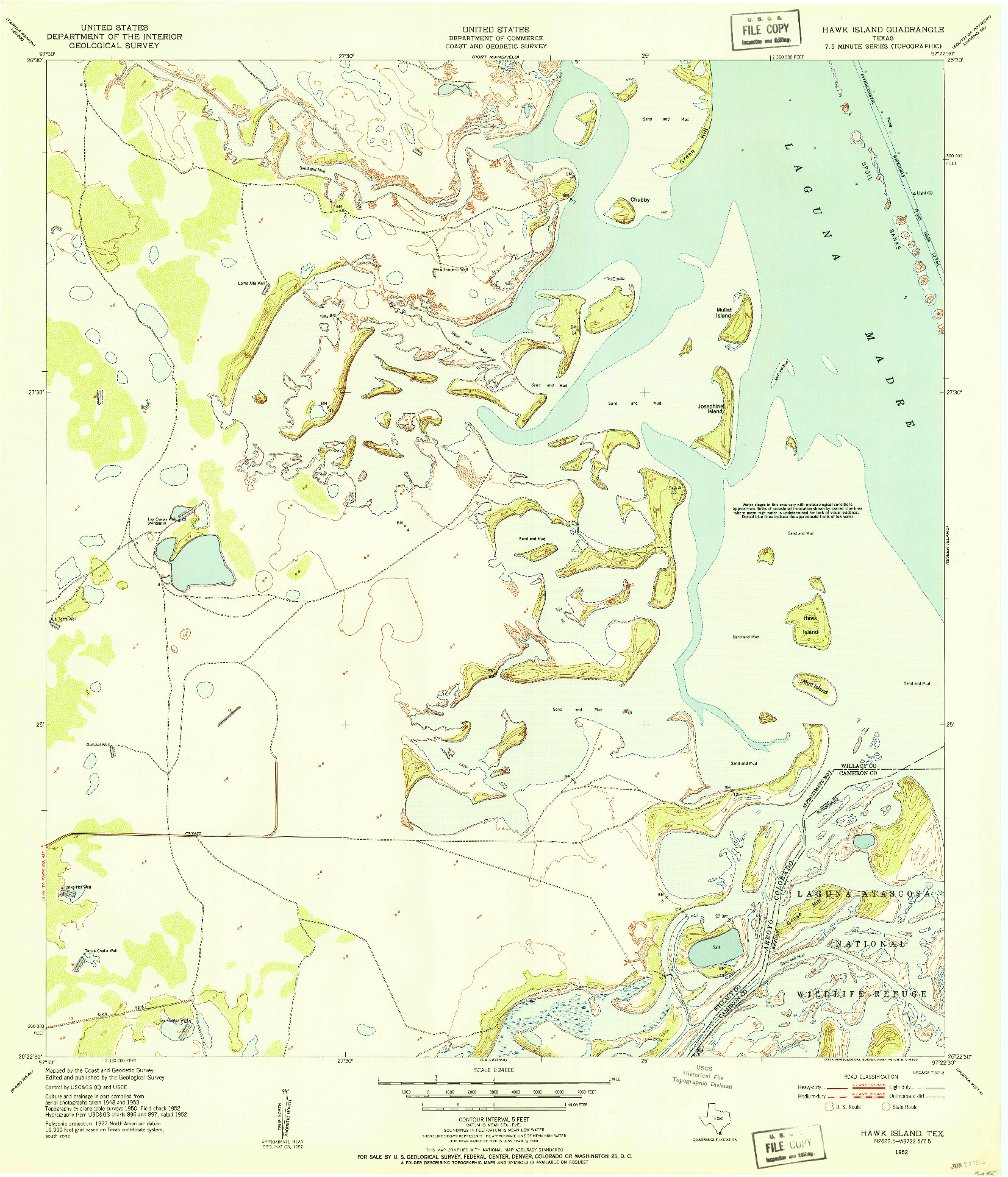 USGS 1:24000-SCALE QUADRANGLE FOR HAWK ISLAND, TX 1952