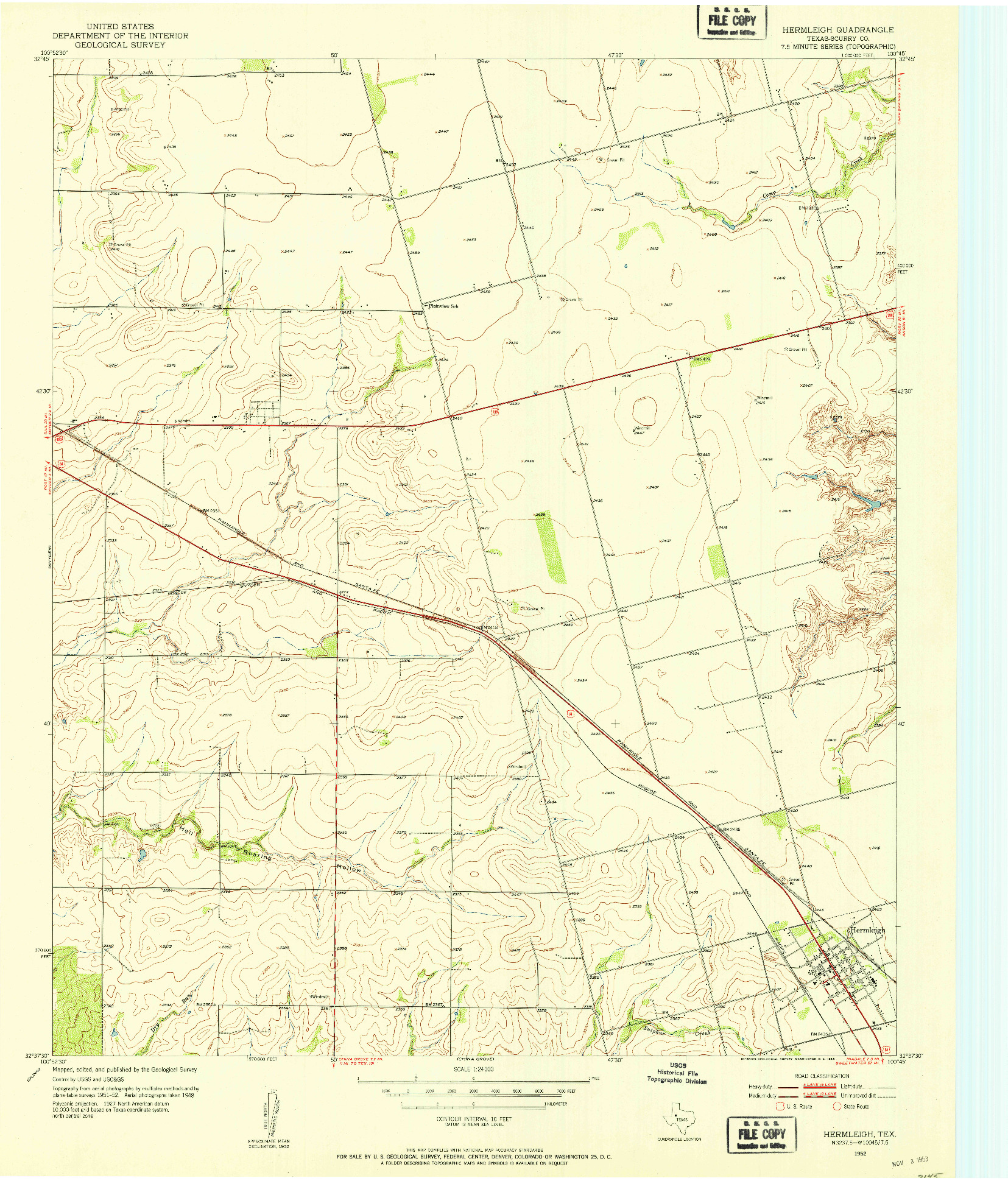 USGS 1:24000-SCALE QUADRANGLE FOR HERMLEIGH, TX 1952