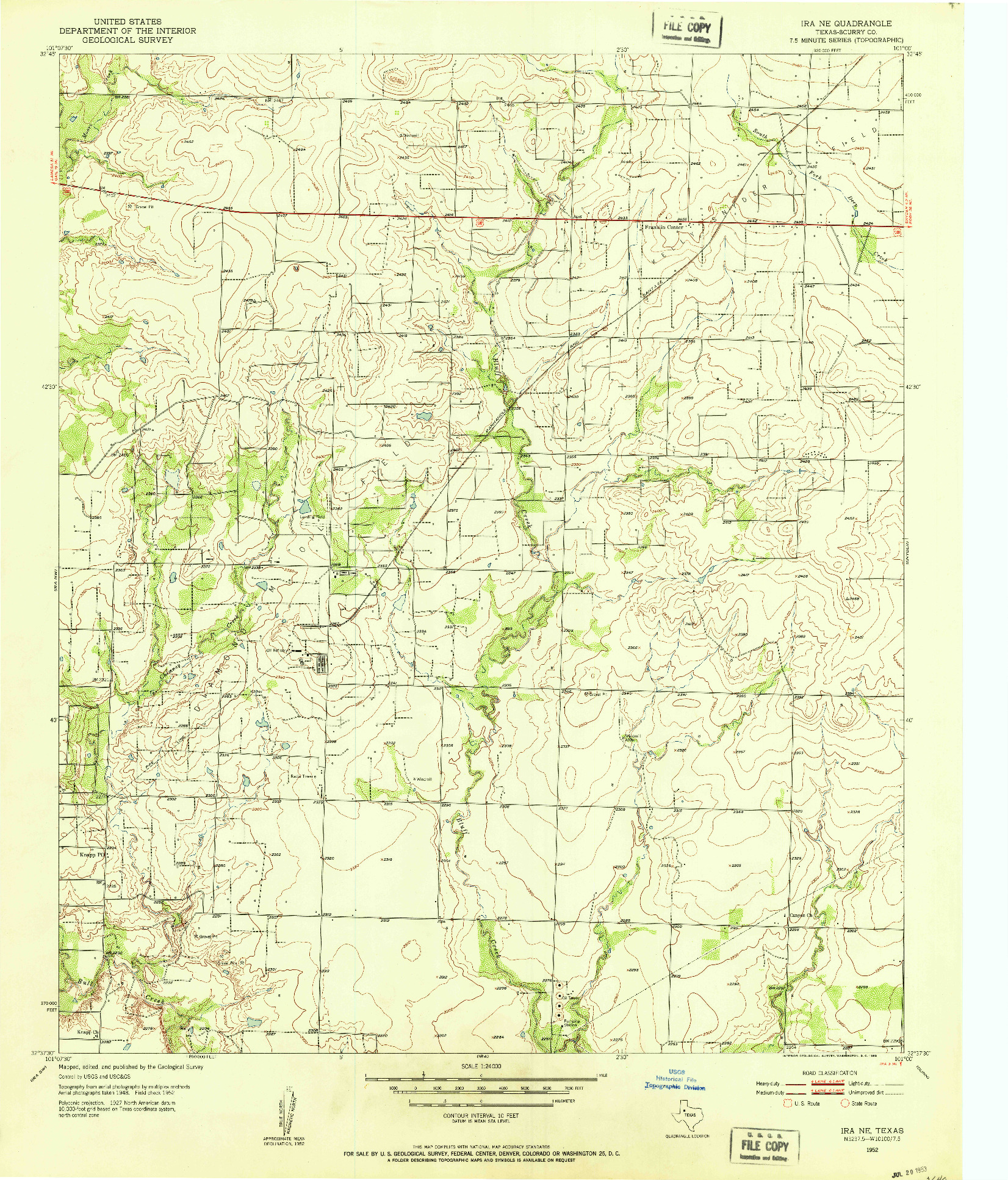 USGS 1:24000-SCALE QUADRANGLE FOR IRA NE, TX 1952