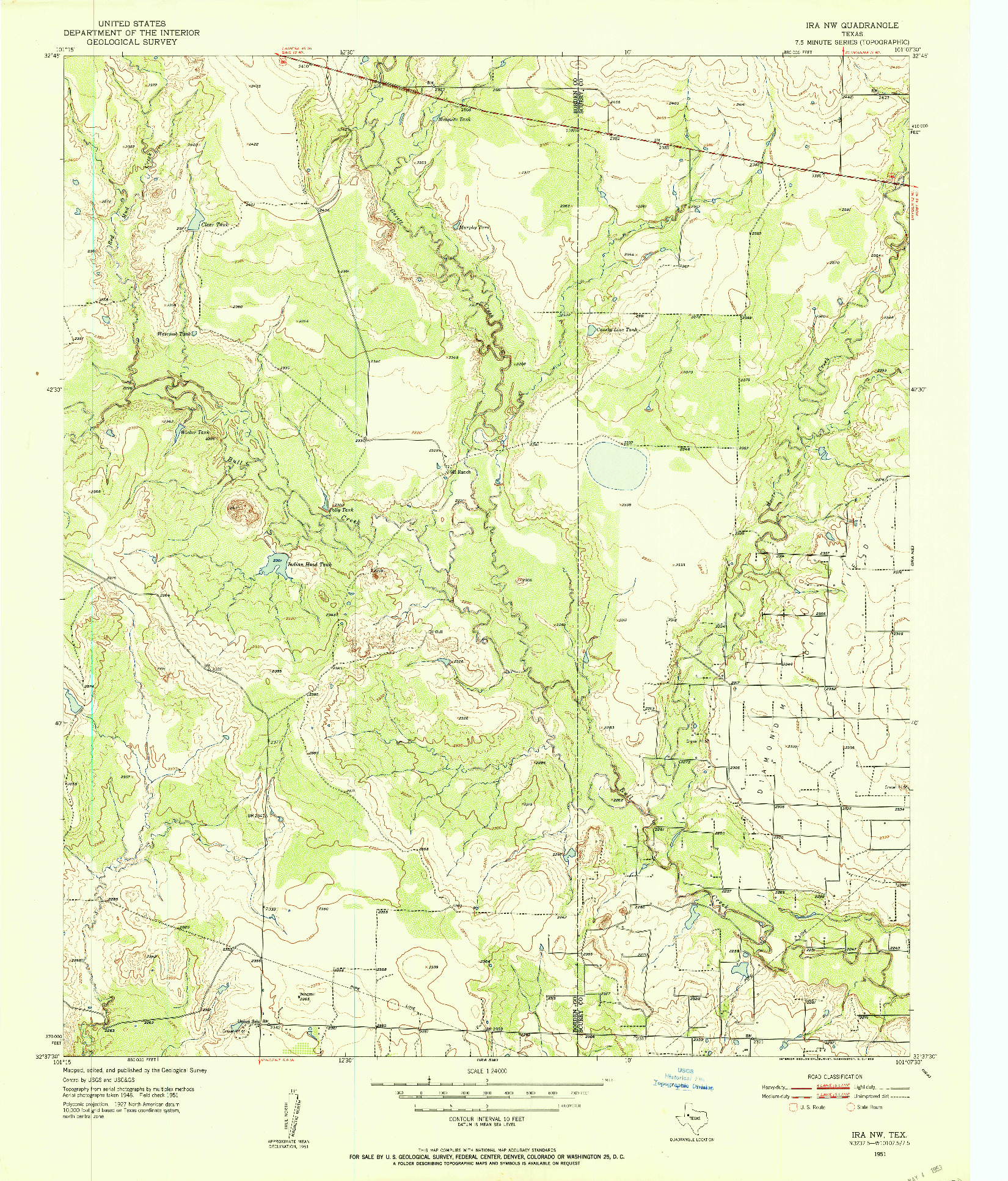 USGS 1:24000-SCALE QUADRANGLE FOR IRA NW, TX 1951