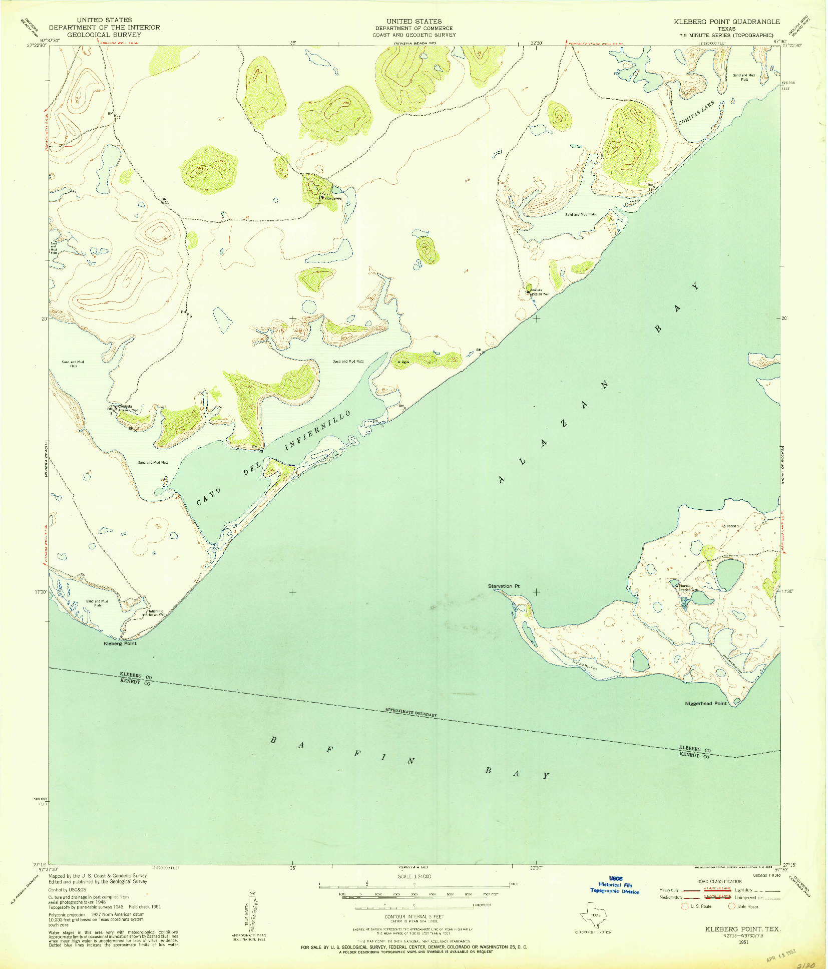 USGS 1:24000-SCALE QUADRANGLE FOR KLEBERG POINT, TX 1951