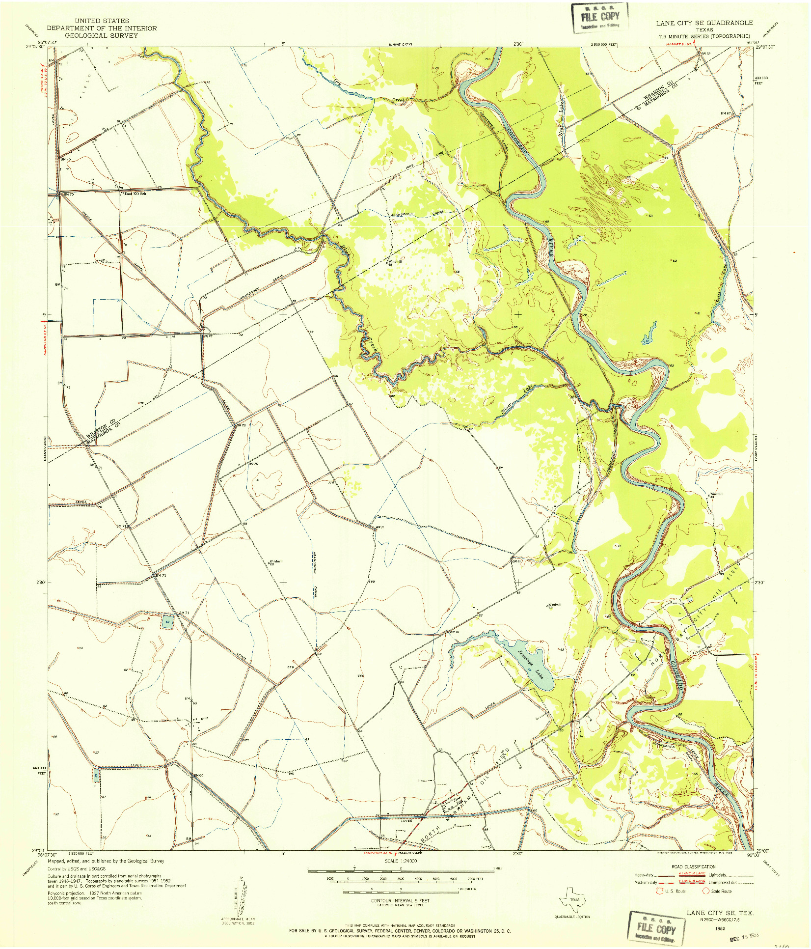 USGS 1:24000-SCALE QUADRANGLE FOR LANE CITY SE, TX 1952