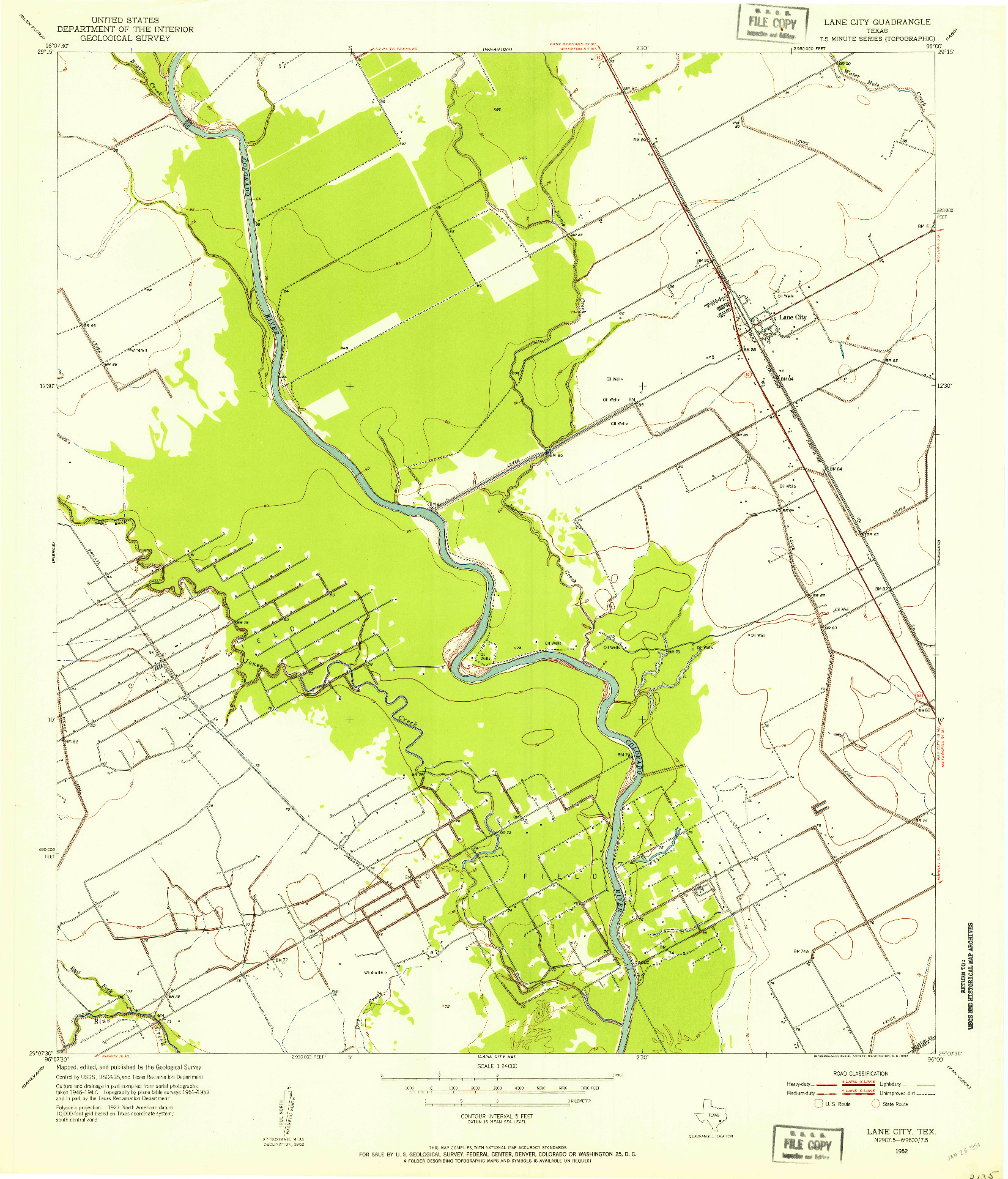 USGS 1:24000-SCALE QUADRANGLE FOR LANE CITY, TX 1952