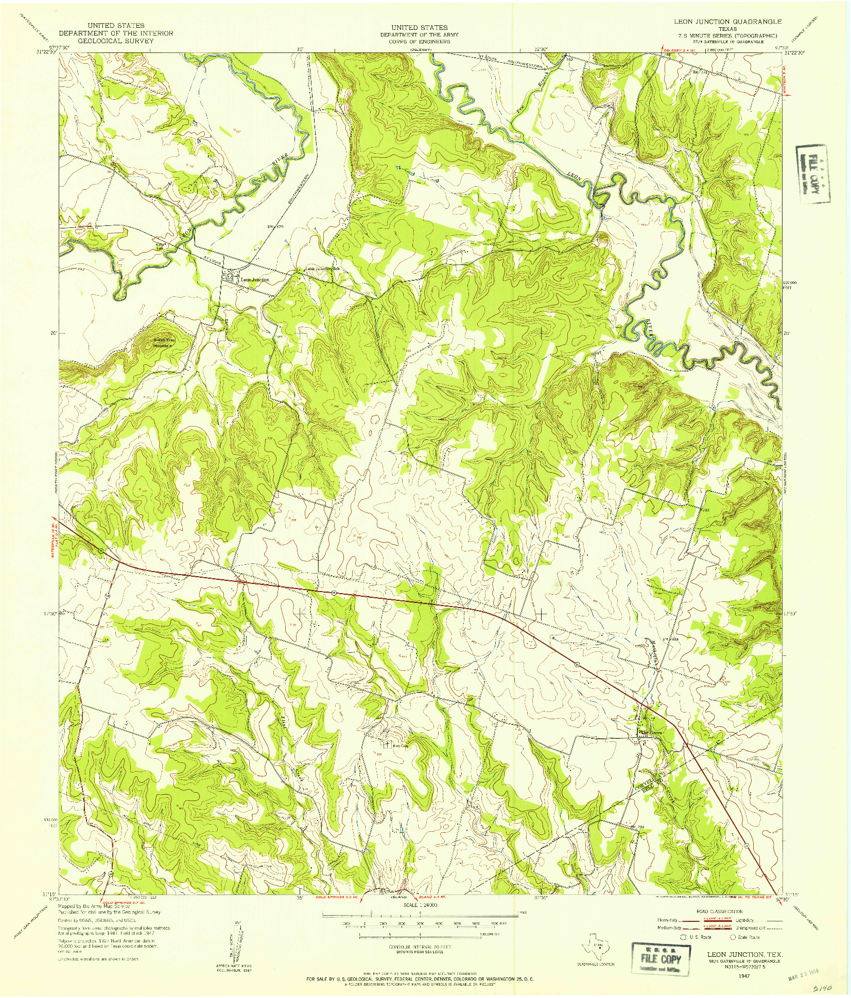 USGS 1:24000-SCALE QUADRANGLE FOR LEON JUNCTION, TX 1947
