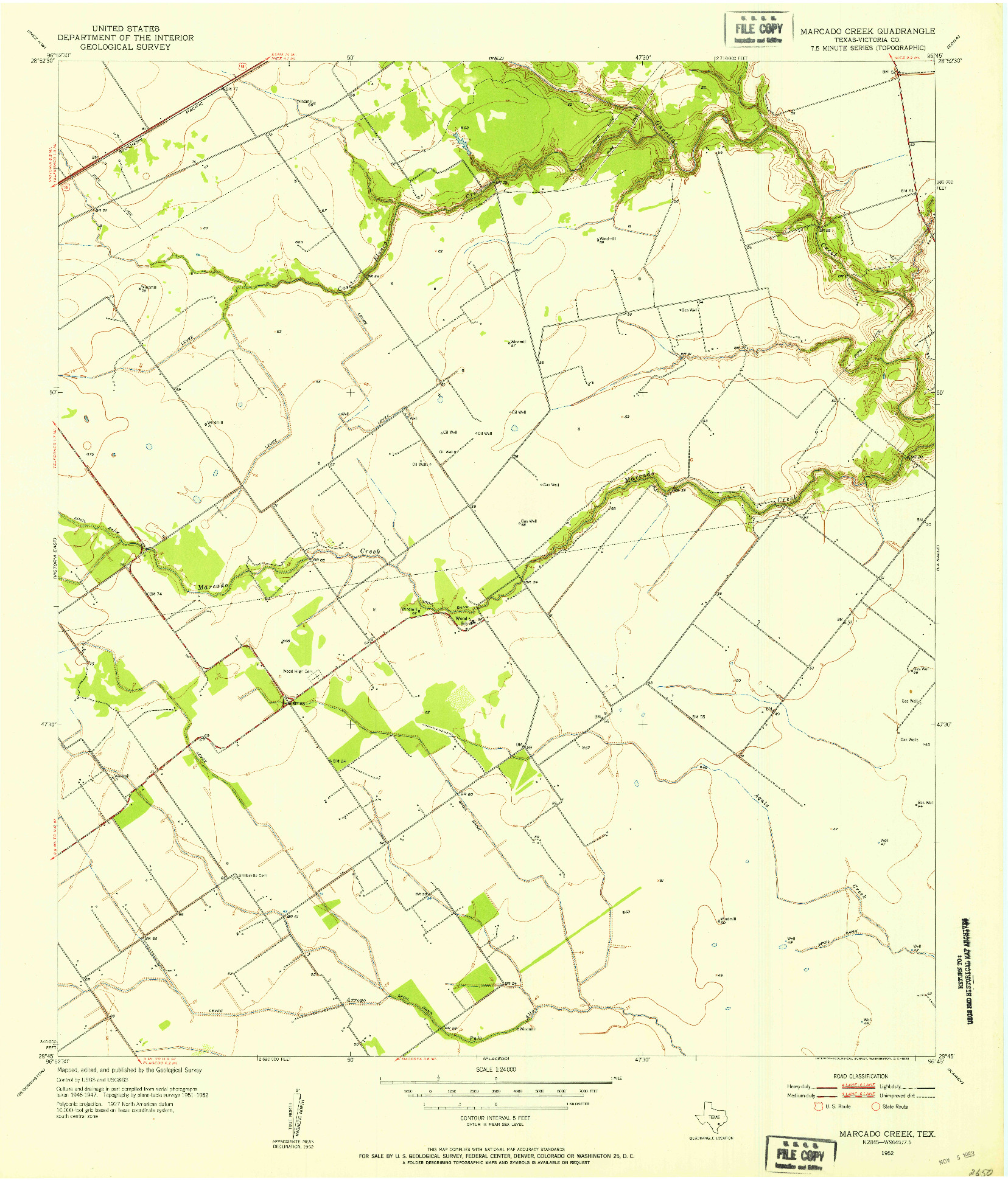 USGS 1:24000-SCALE QUADRANGLE FOR MARCADO CREEK, TX 1952