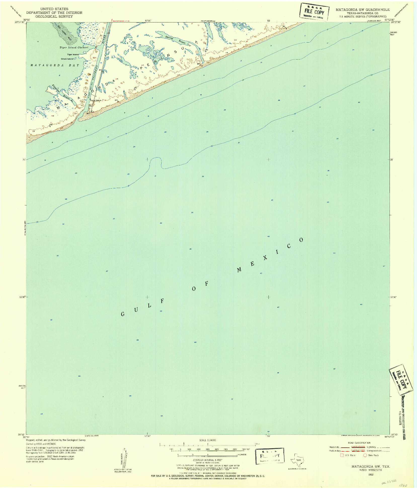 USGS 1:24000-SCALE QUADRANGLE FOR MATAGORDA SW, TX 1952