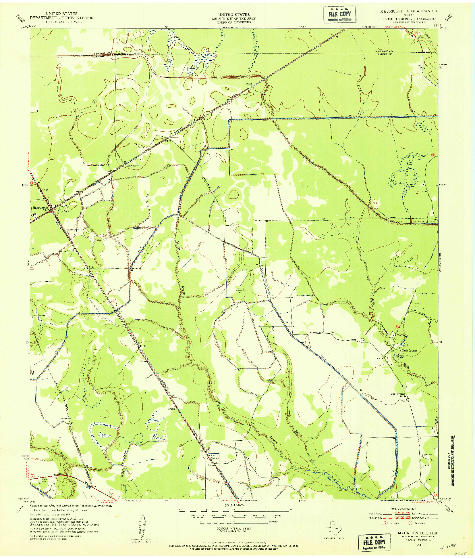 USGS 1:24000-SCALE QUADRANGLE FOR MAURICEVILLE, TX 1943