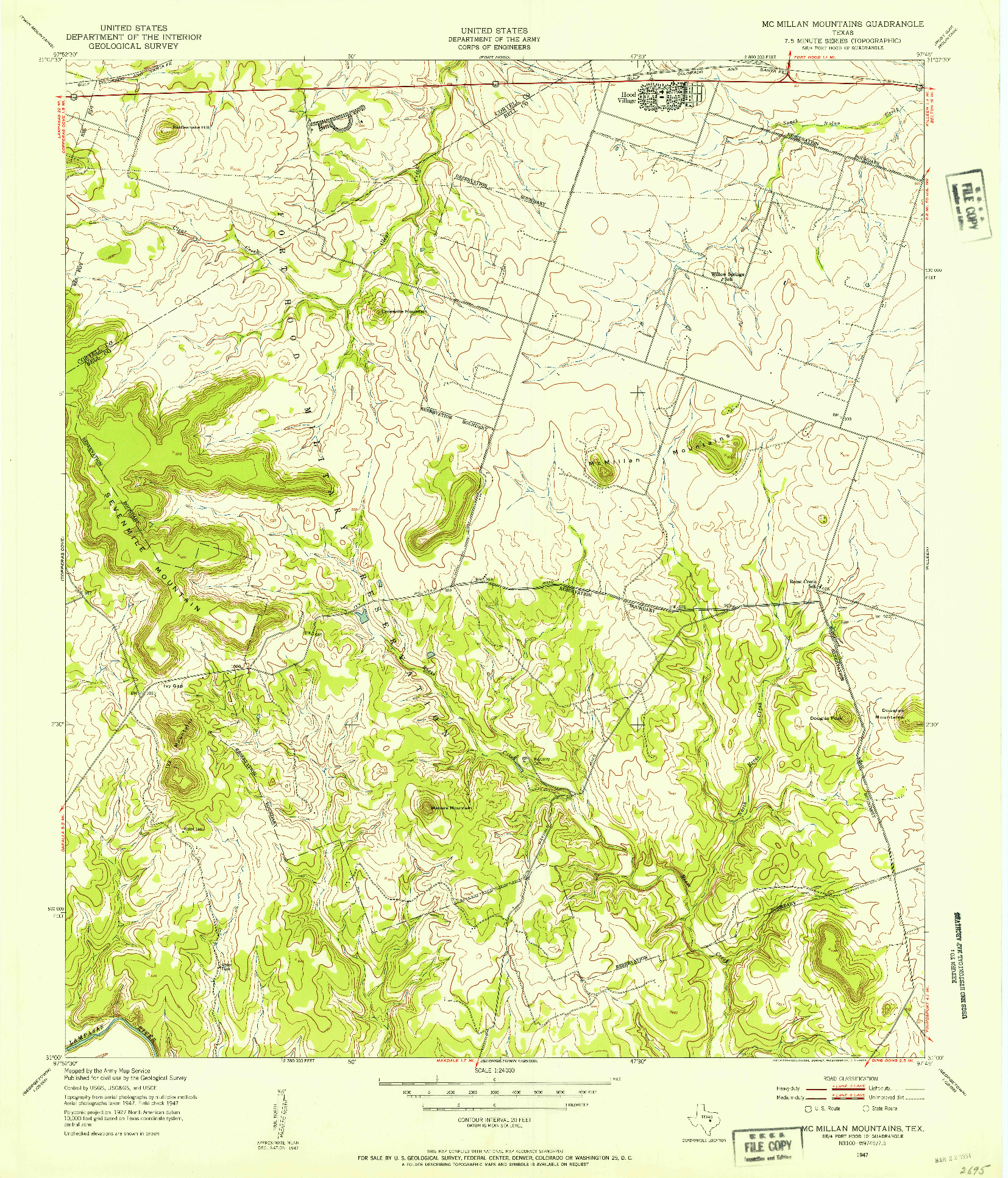 USGS 1:24000-SCALE QUADRANGLE FOR MCMILLAN MOUNTAINS, TX 1947