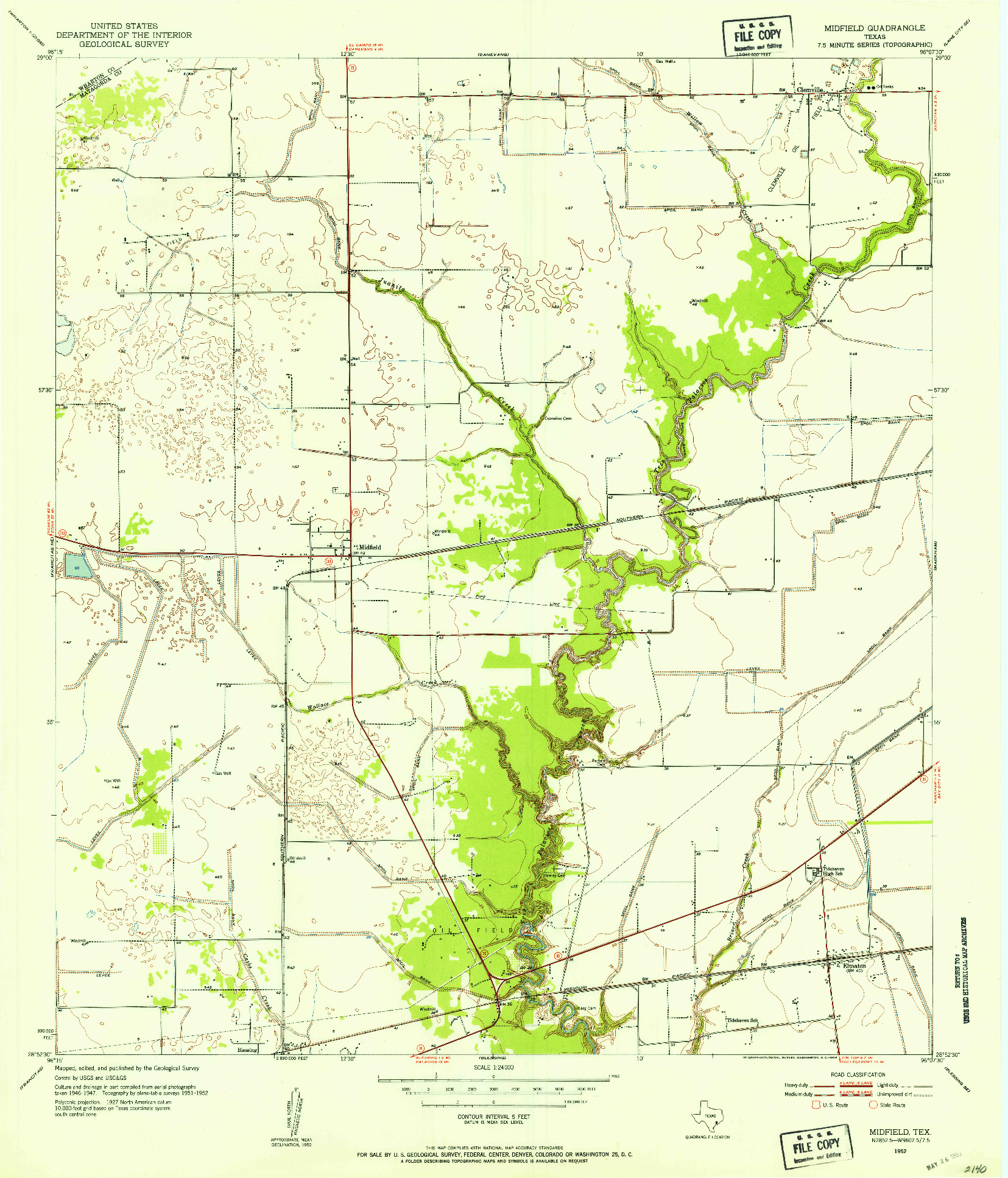 USGS 1:24000-SCALE QUADRANGLE FOR MIDFIELD, TX 1952