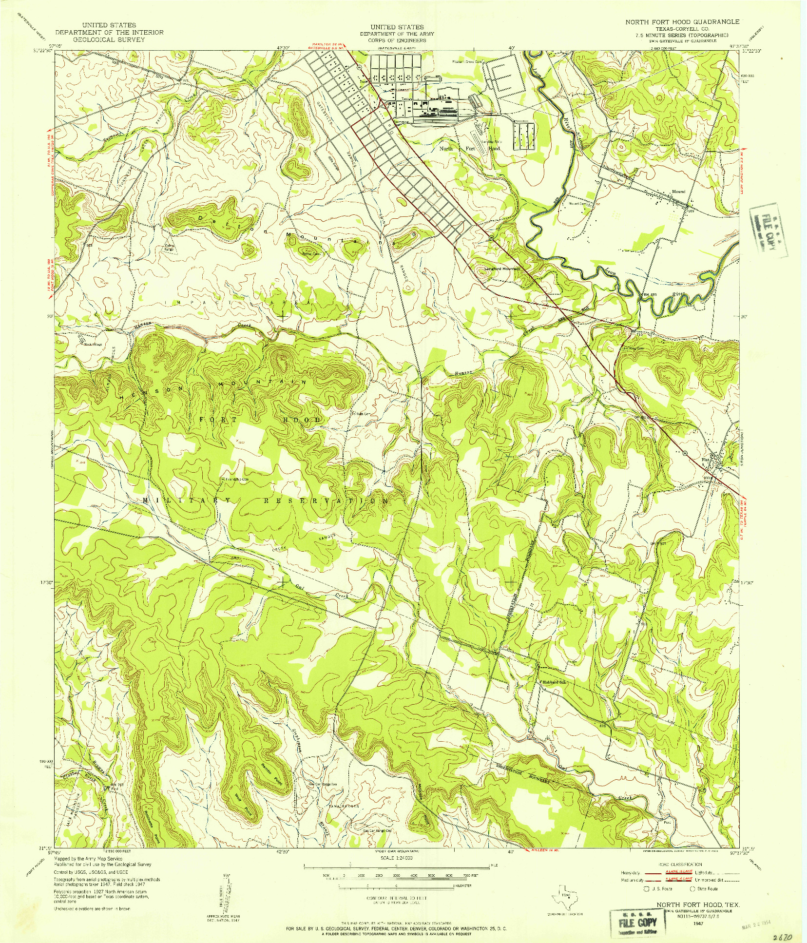 USGS 1:24000-SCALE QUADRANGLE FOR NORTH FORT HOOD, TX 1947