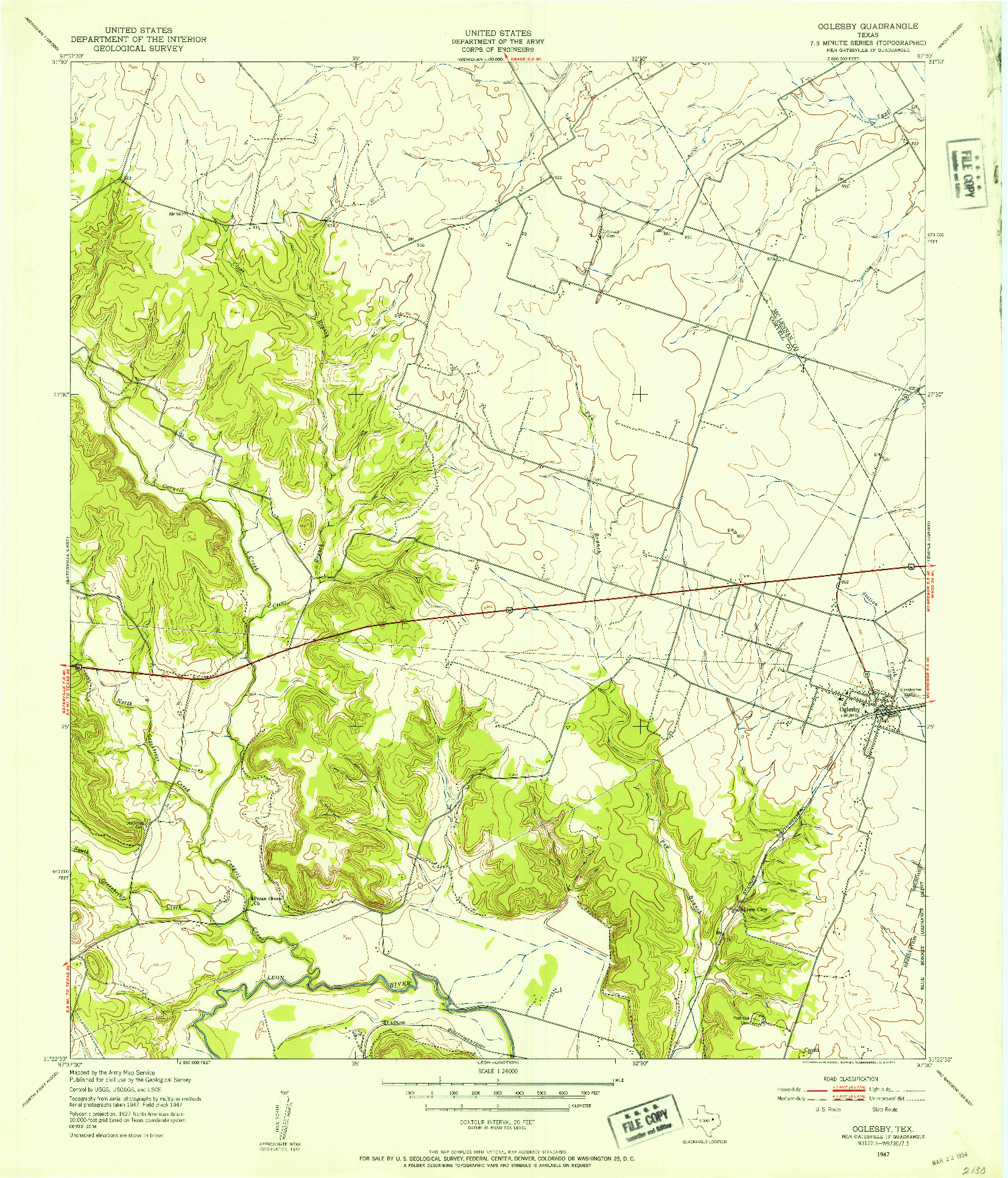 USGS 1:24000-SCALE QUADRANGLE FOR OGLESBY, TX 1947