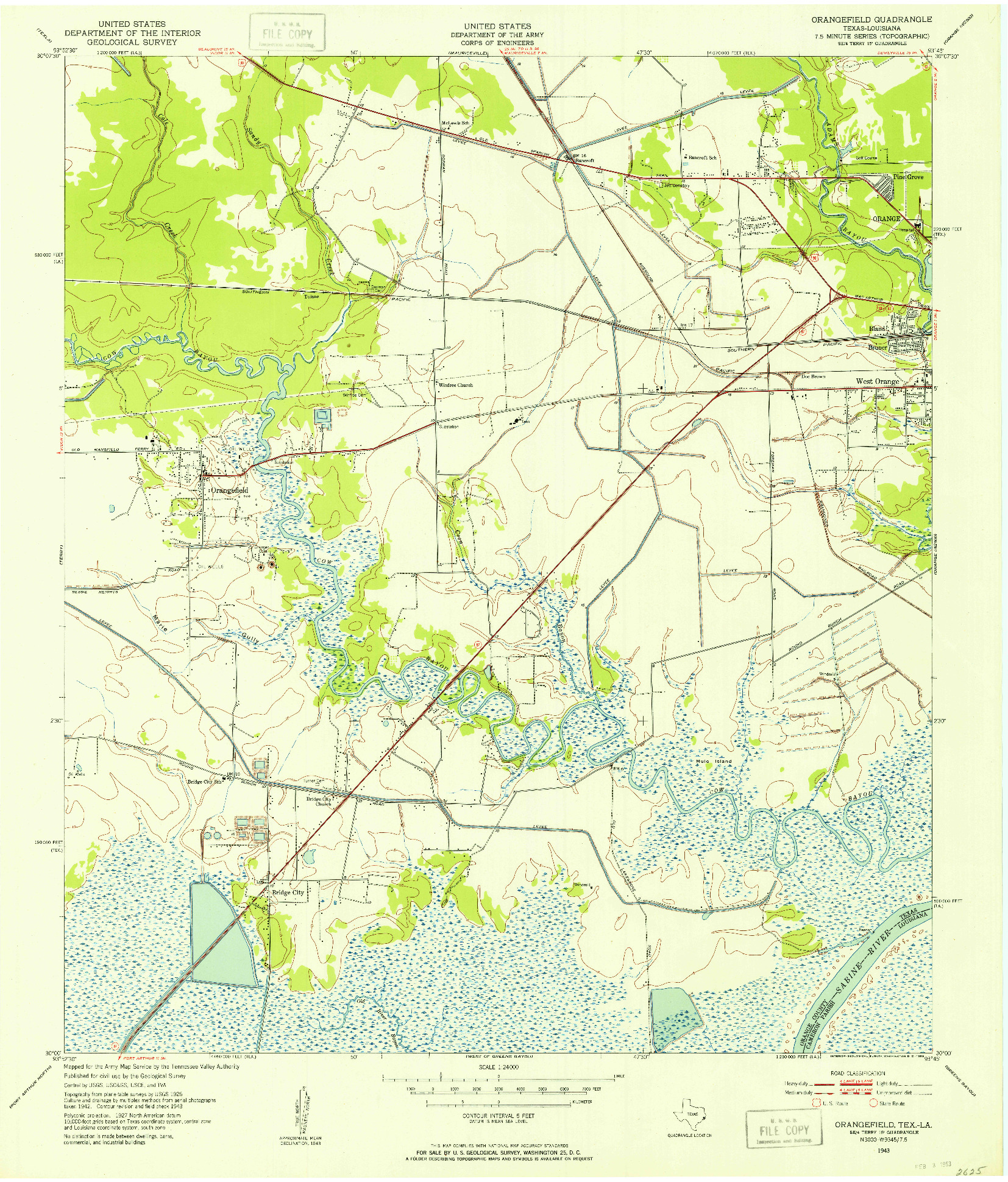 USGS 1:24000-SCALE QUADRANGLE FOR ORANGEFIELD, TX 1943