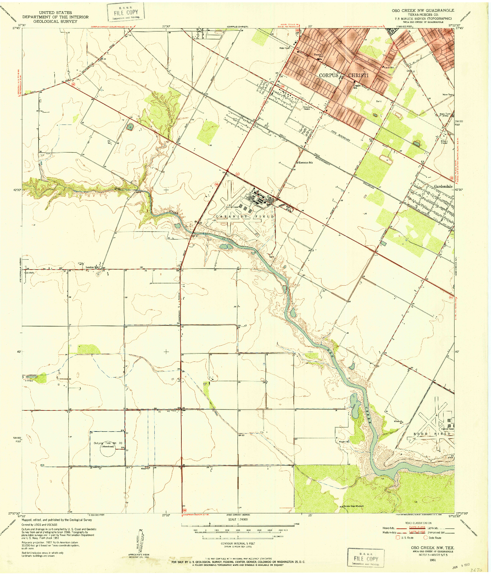 USGS 1:24000-SCALE QUADRANGLE FOR OSO CREEK NW, TX 1951