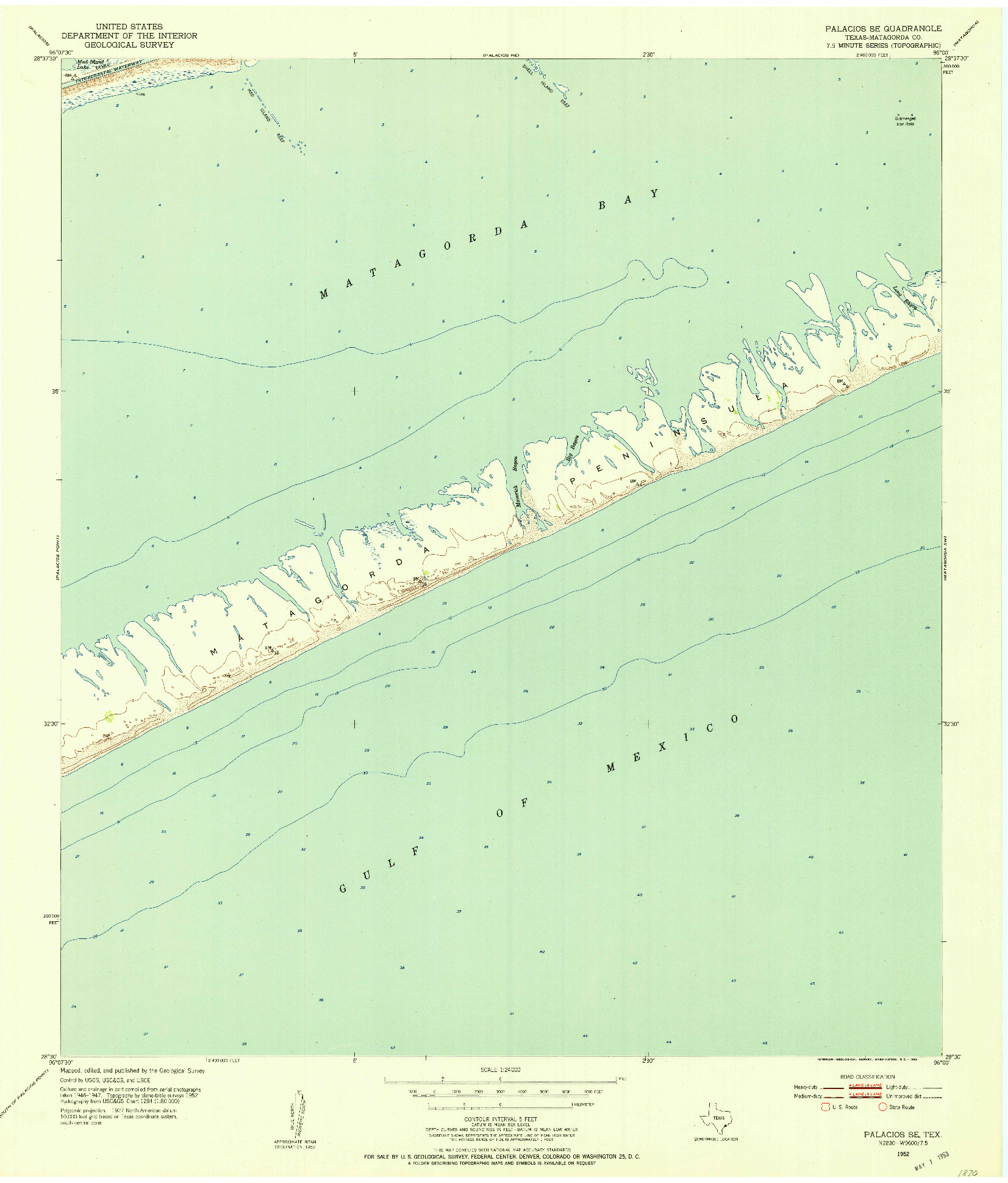 USGS 1:24000-SCALE QUADRANGLE FOR PALACIOS SE, TX 1952